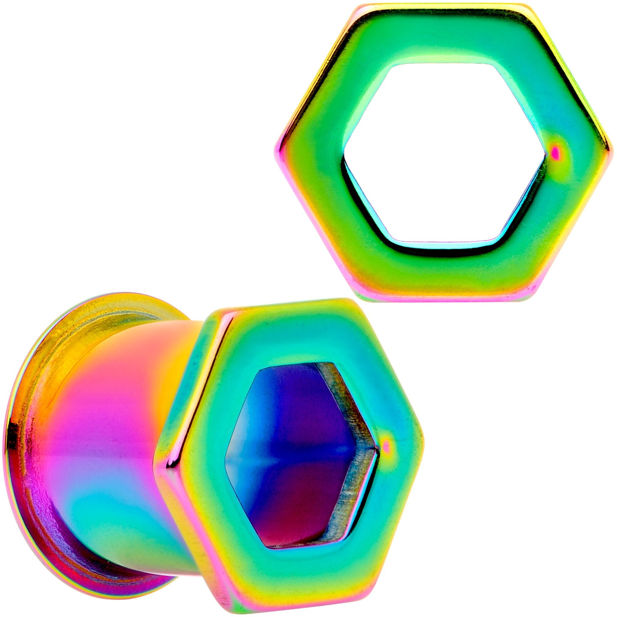 Rainbow Geometric Hexagon Double Flare Tunnel Plug Set 3mm to 25mm