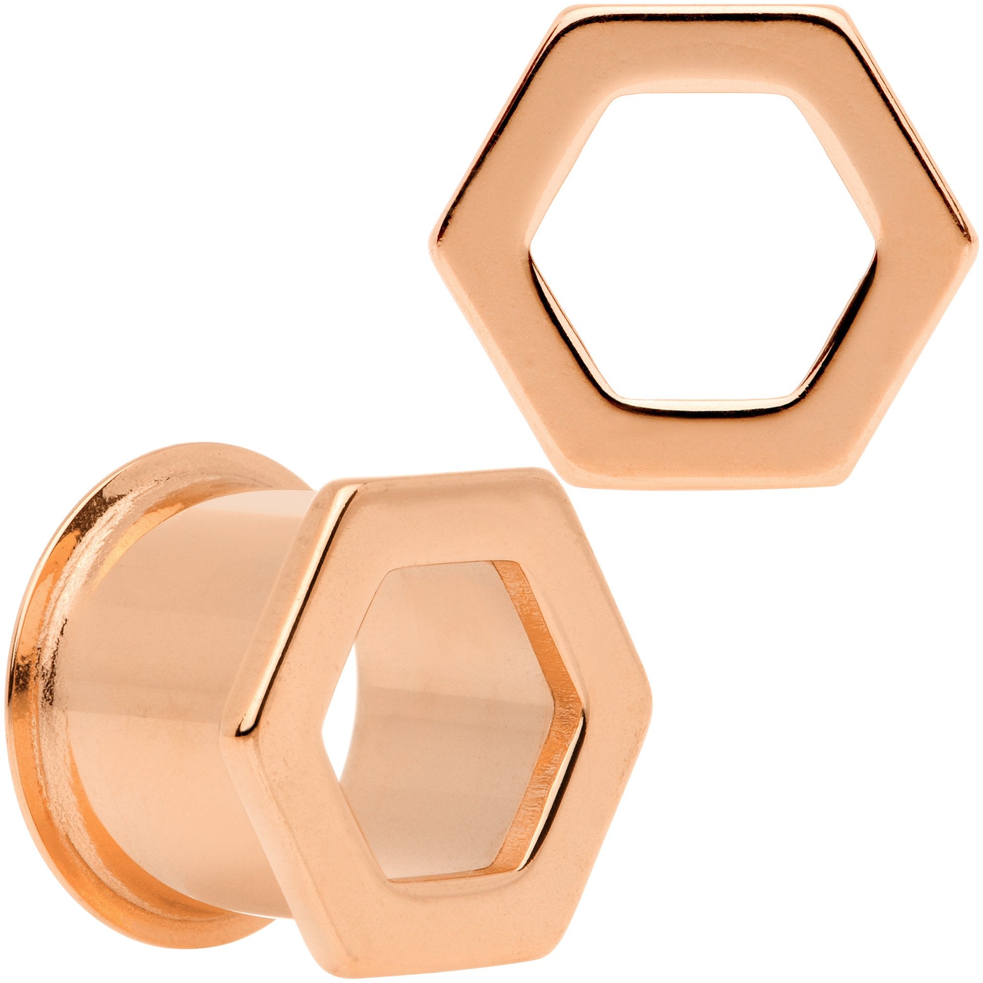 Rose Gold Tone Geometric Hexagon Double Flare Tunnel Plug Set 3mm to 25mm