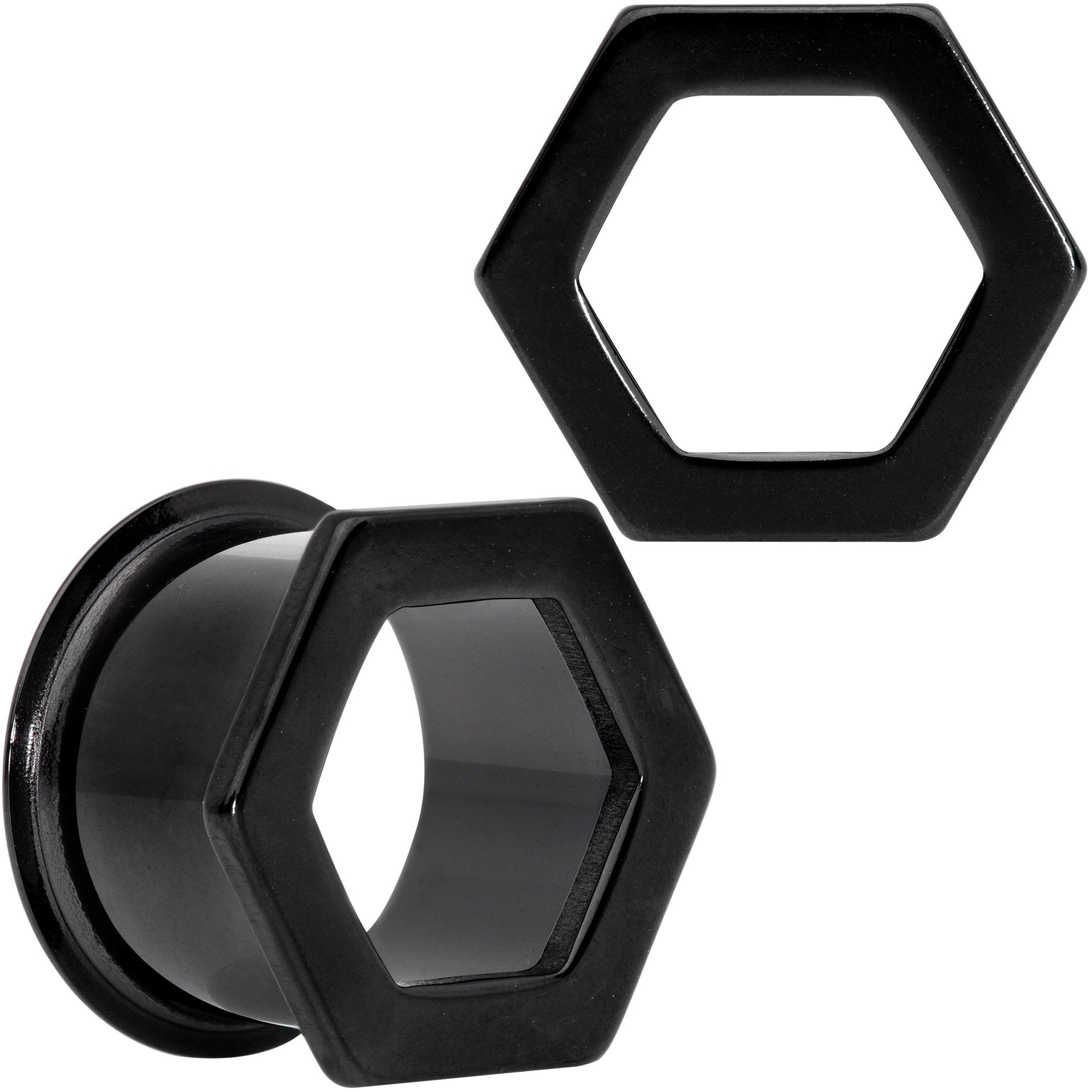 Black Geometric Hexagon Double Flare Tunnel Plug Set 3mm to 25mm