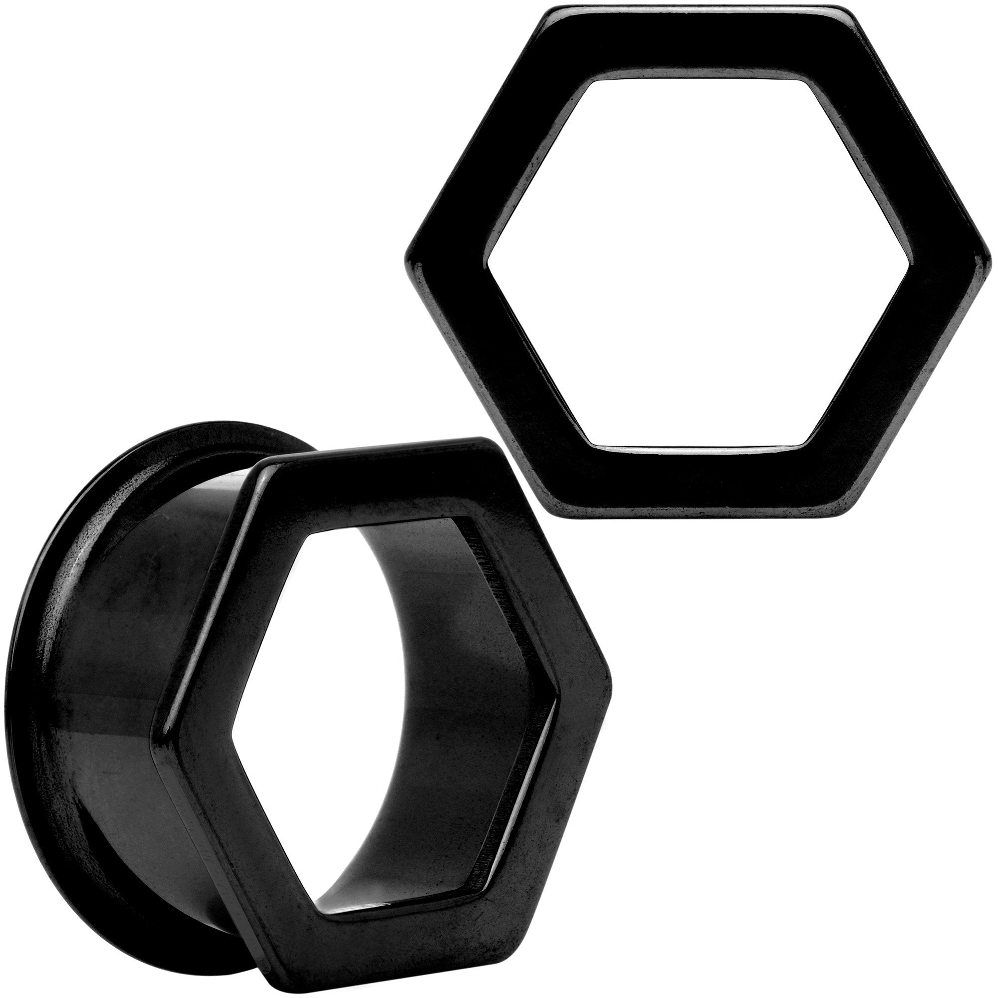 Black Geometric Hexagon Double Flare Tunnel Plug Set 3mm to 25mm
