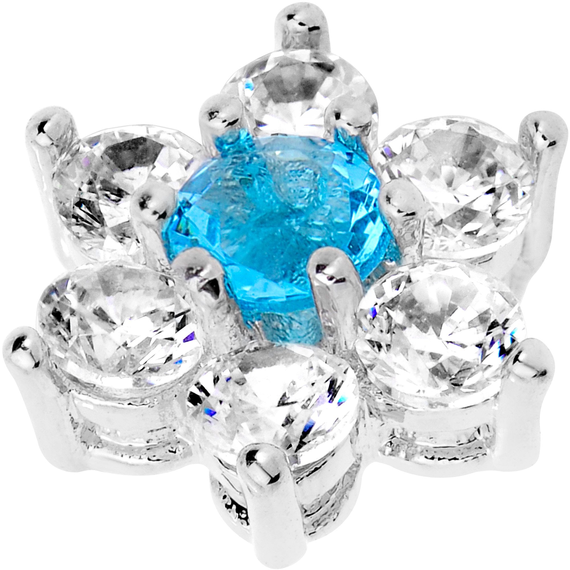 14G Clear Aqua Cubic Zirconia Gem Flower Dermal Anchor Top