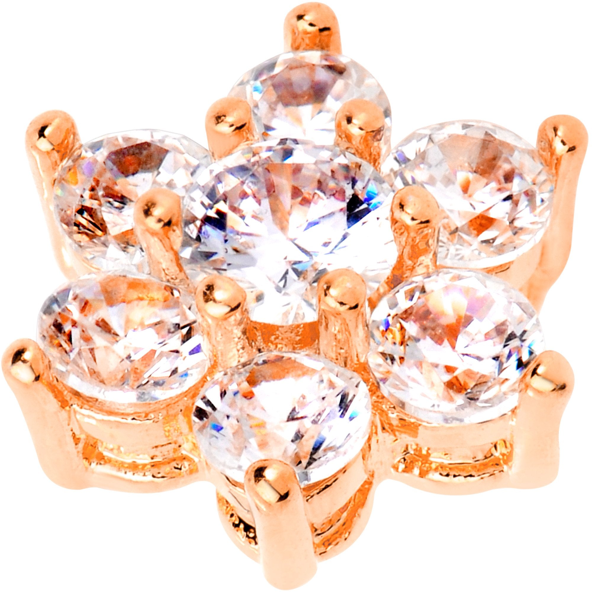 14G Clear CZ Gem Rose Gold Tone Flower Dermal Anchor Top