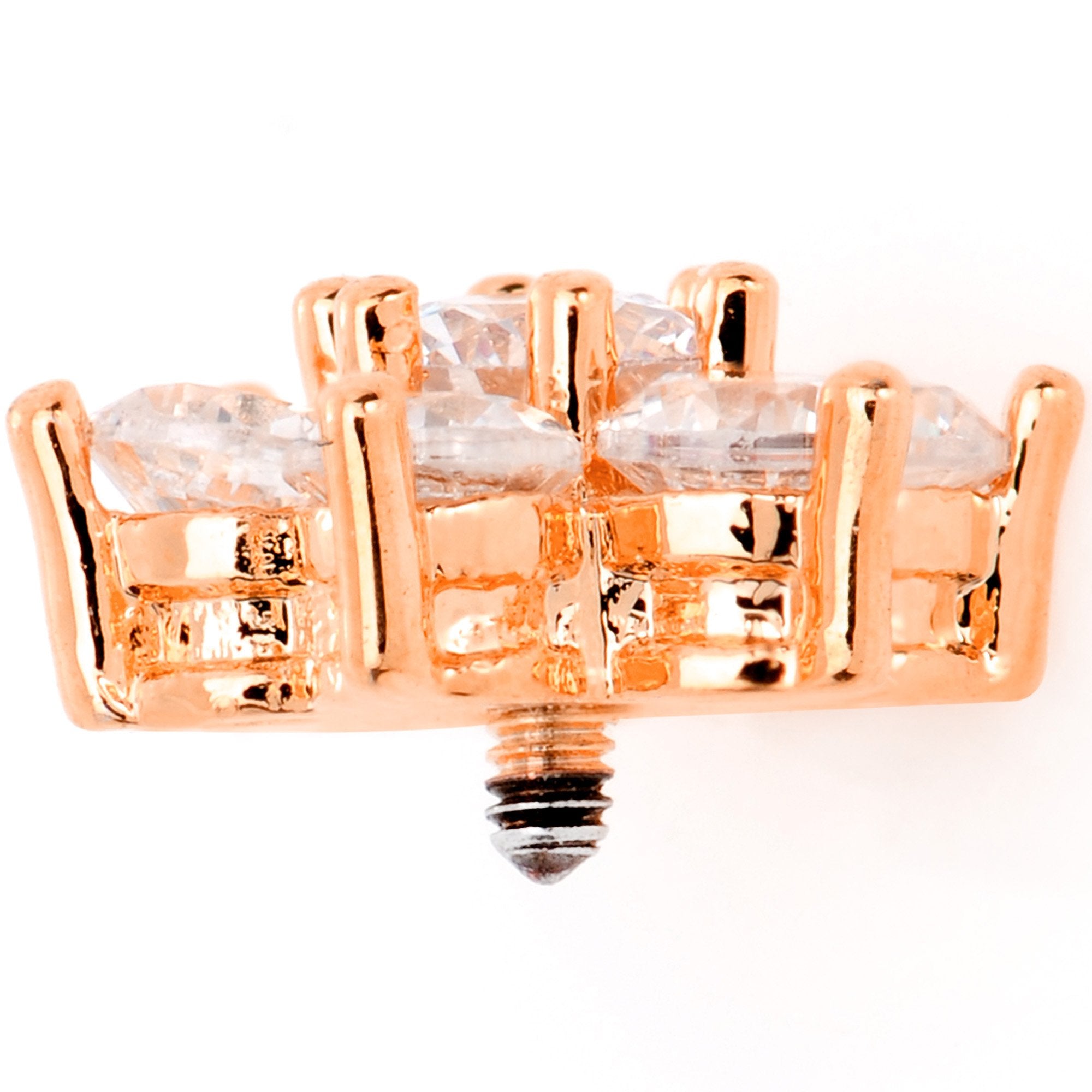 14G Clear CZ Gem Rose Gold Tone Flower Dermal Anchor Top