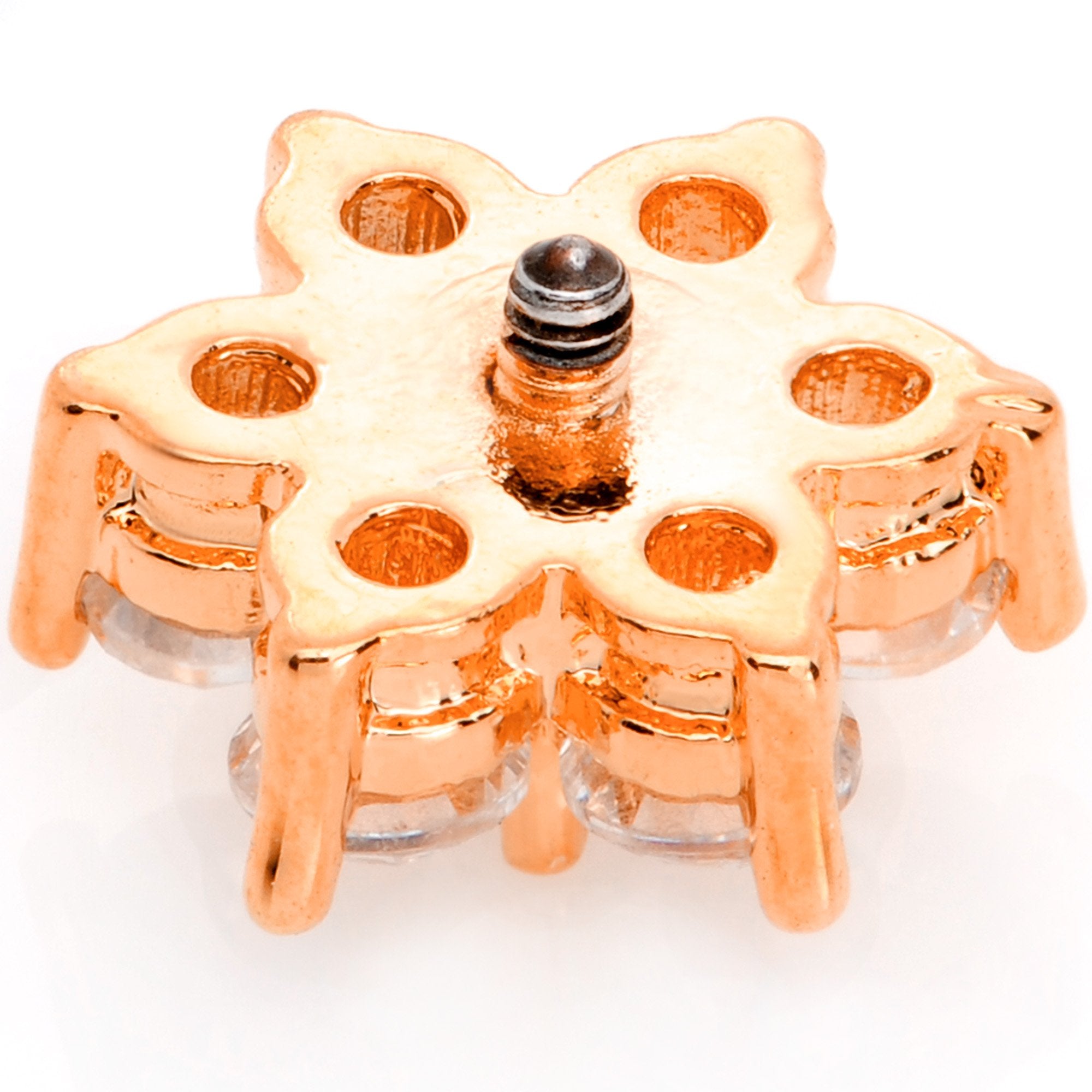 14G Clear CZ Gem Rose Gold Tone Flower Dermal Anchor Top