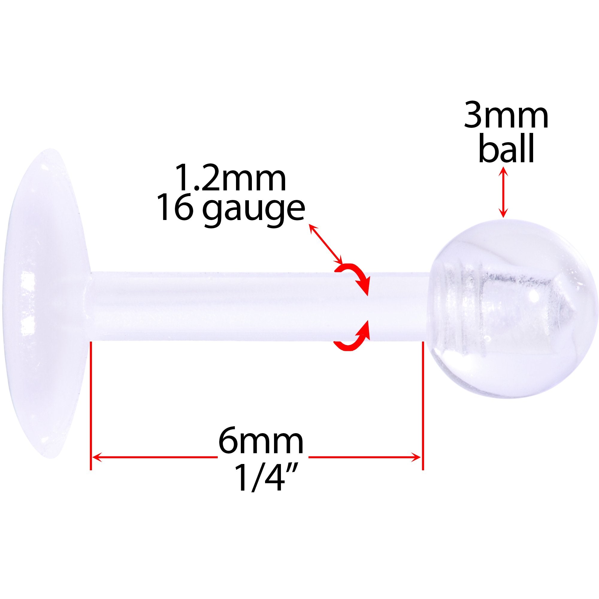 16G 1/4 Clear Flexible Bioplast Labret Monroe Tragus Retainer