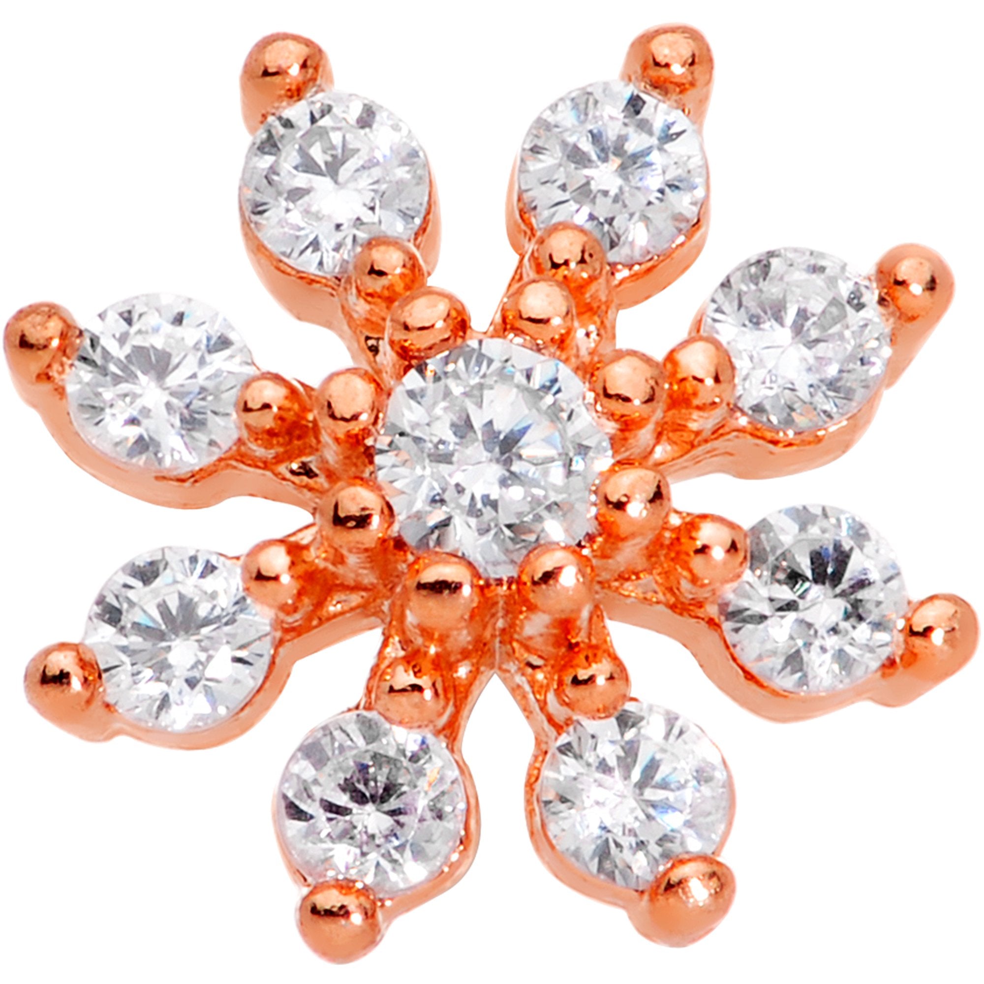 20G 1/4 Clear CZ Gem Rose Gold Tone Flower L Shaped Nose Ring