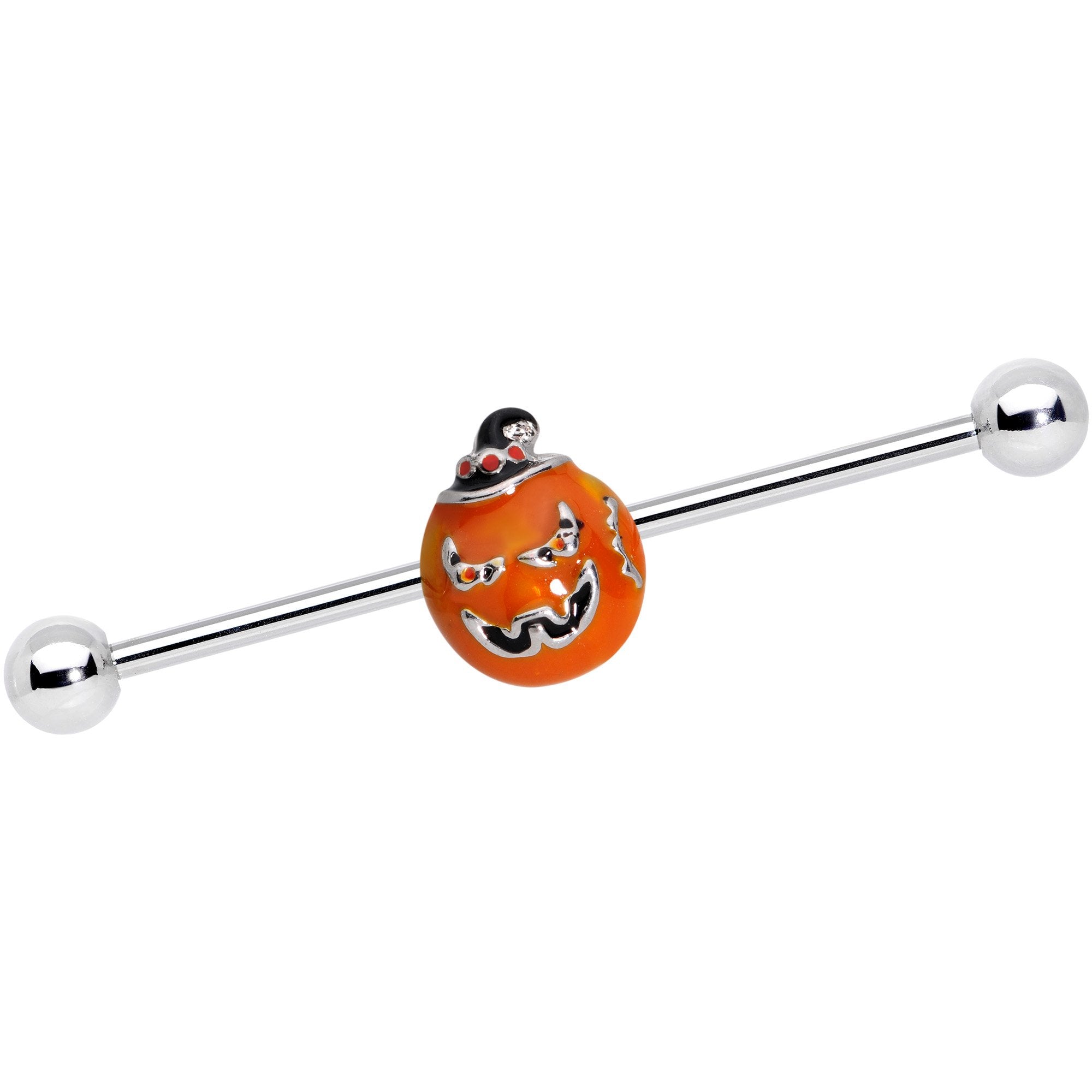 14G Sassy Halloween Jack O Lantern Industrial Barbell 38mm