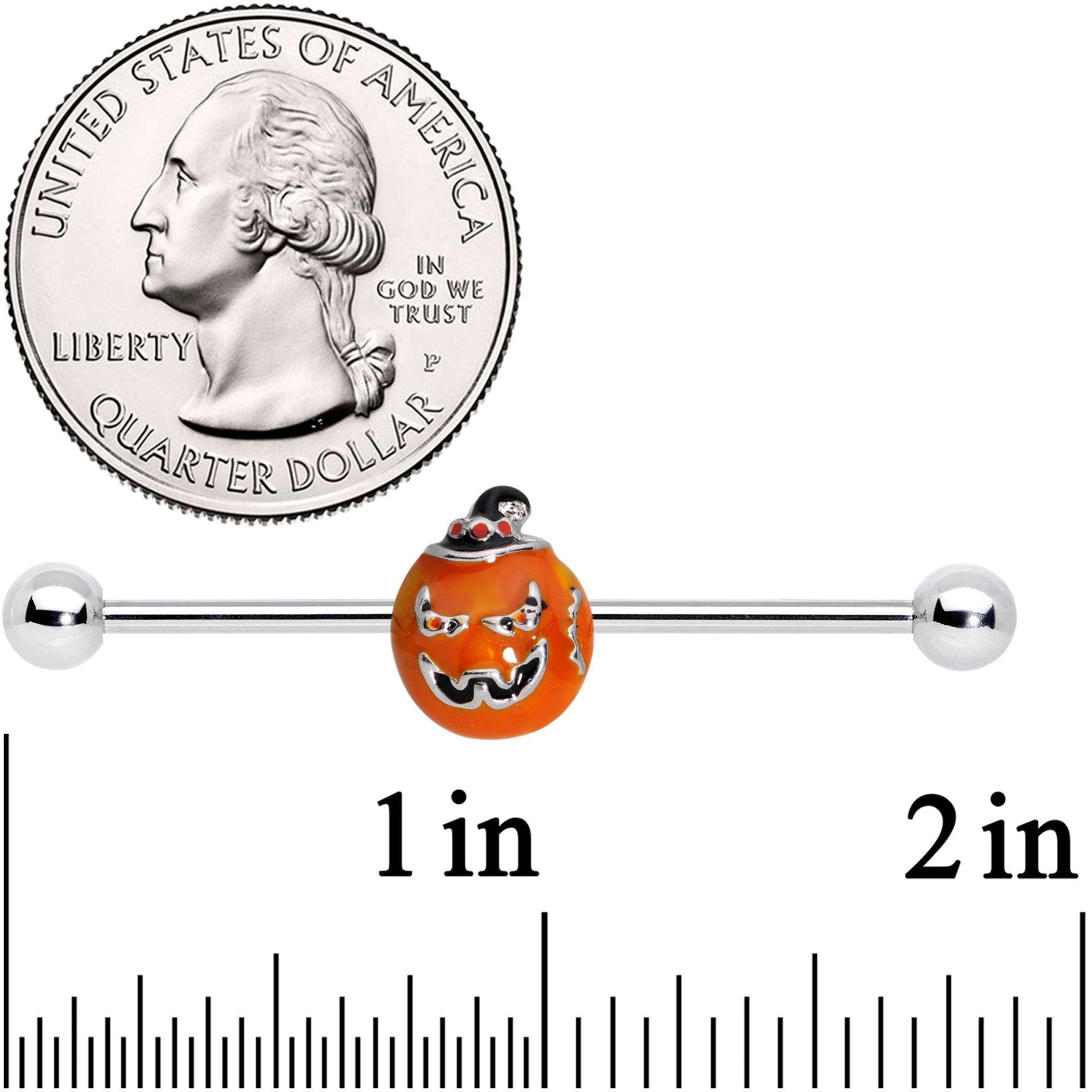 14G Sassy Halloween Jack O Lantern Industrial Barbell 38mm