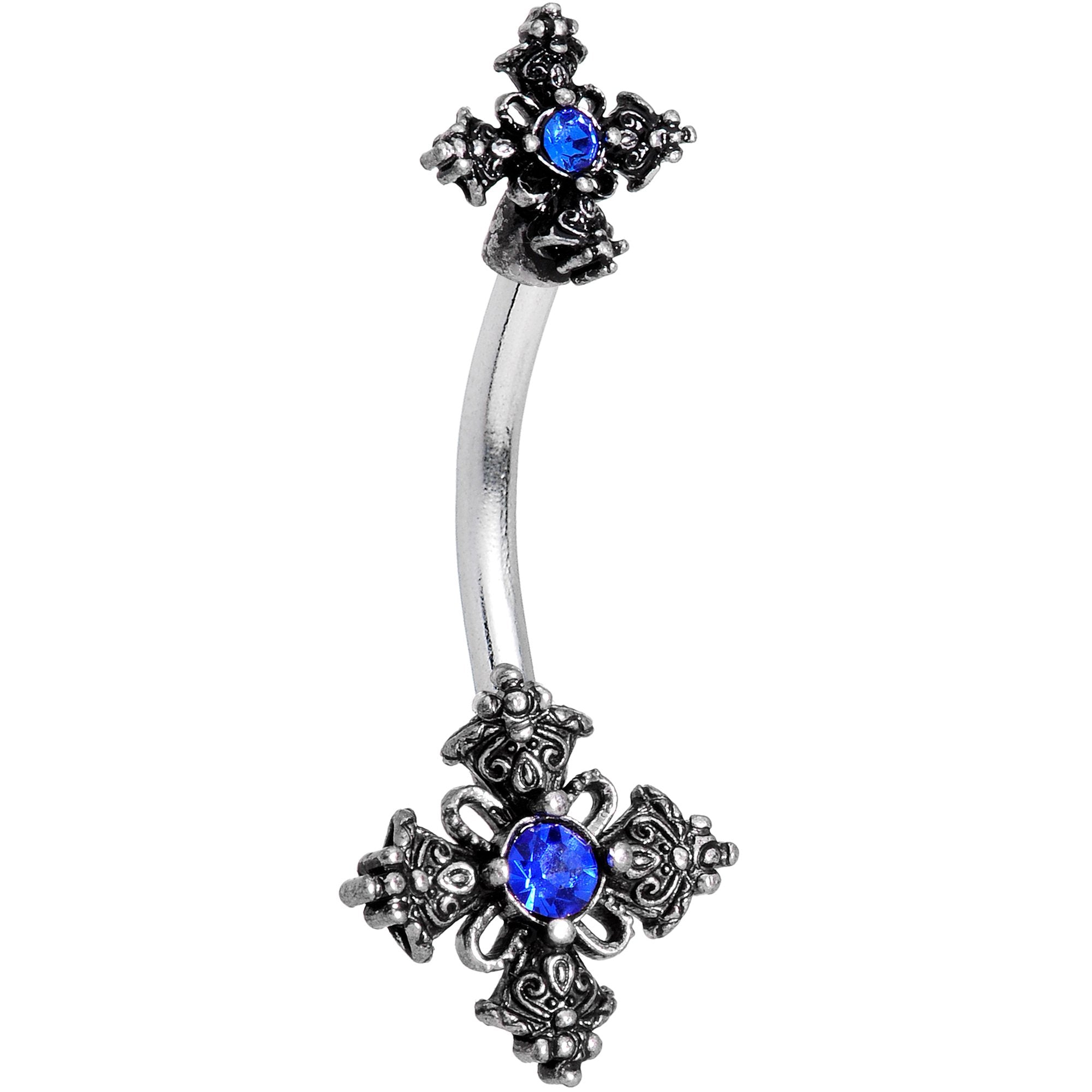Blue Gem Winters Flower Double Mount Belly Ring