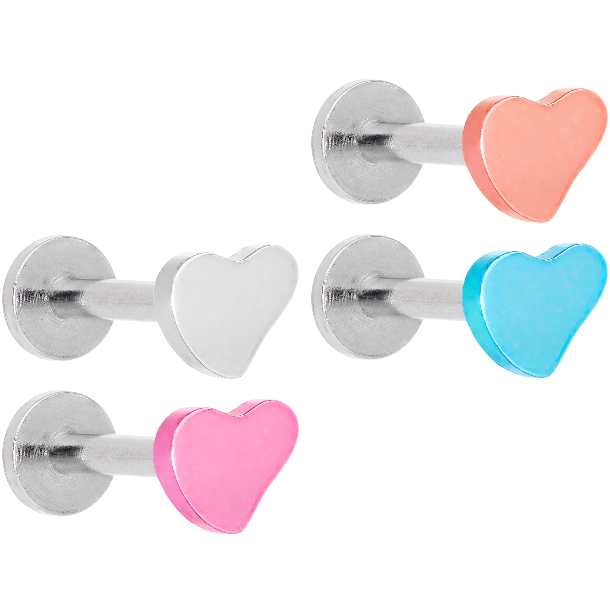 16G 5/16 Multicolor Internally Threaded Heart Labret Set of 4