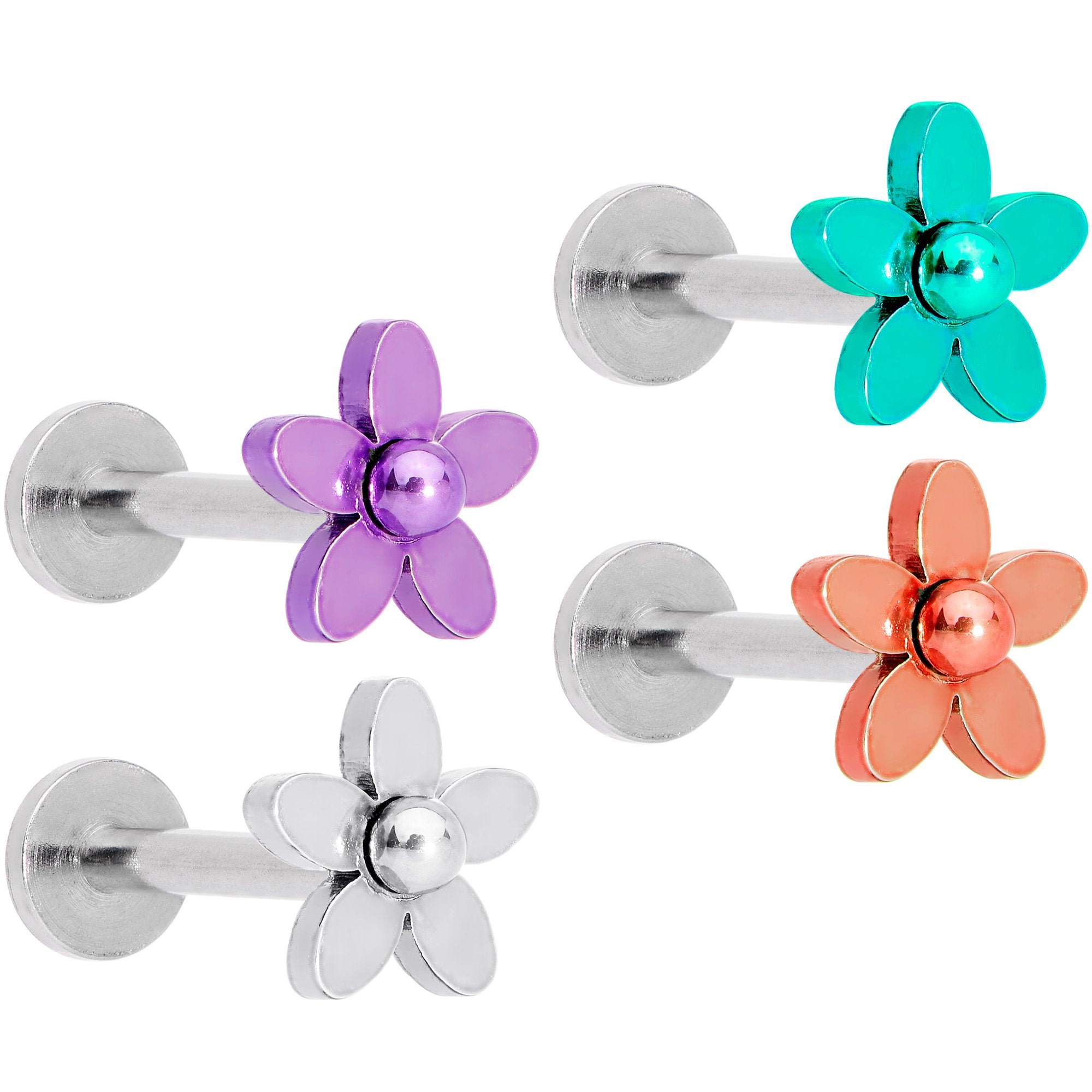 16 Gauge 5/16 Multicolor Internally Threaded Flower Labret Set of 4