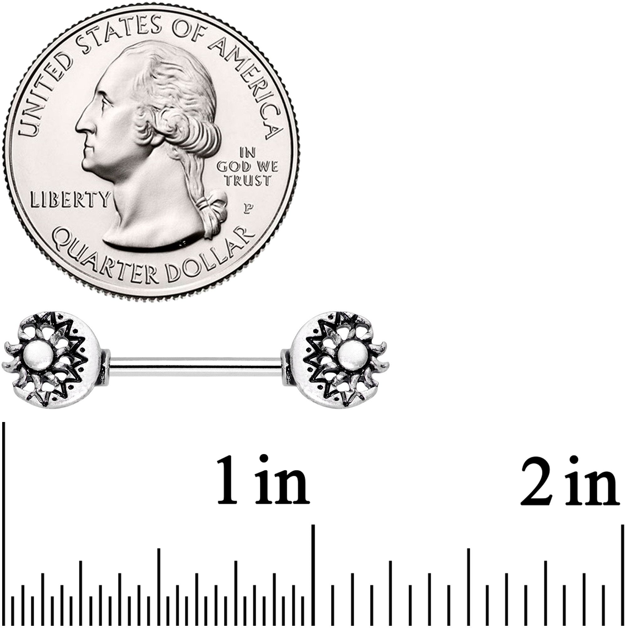 14G 9/16 Crescent Moon and Sun Barbell Nipple Ring Set