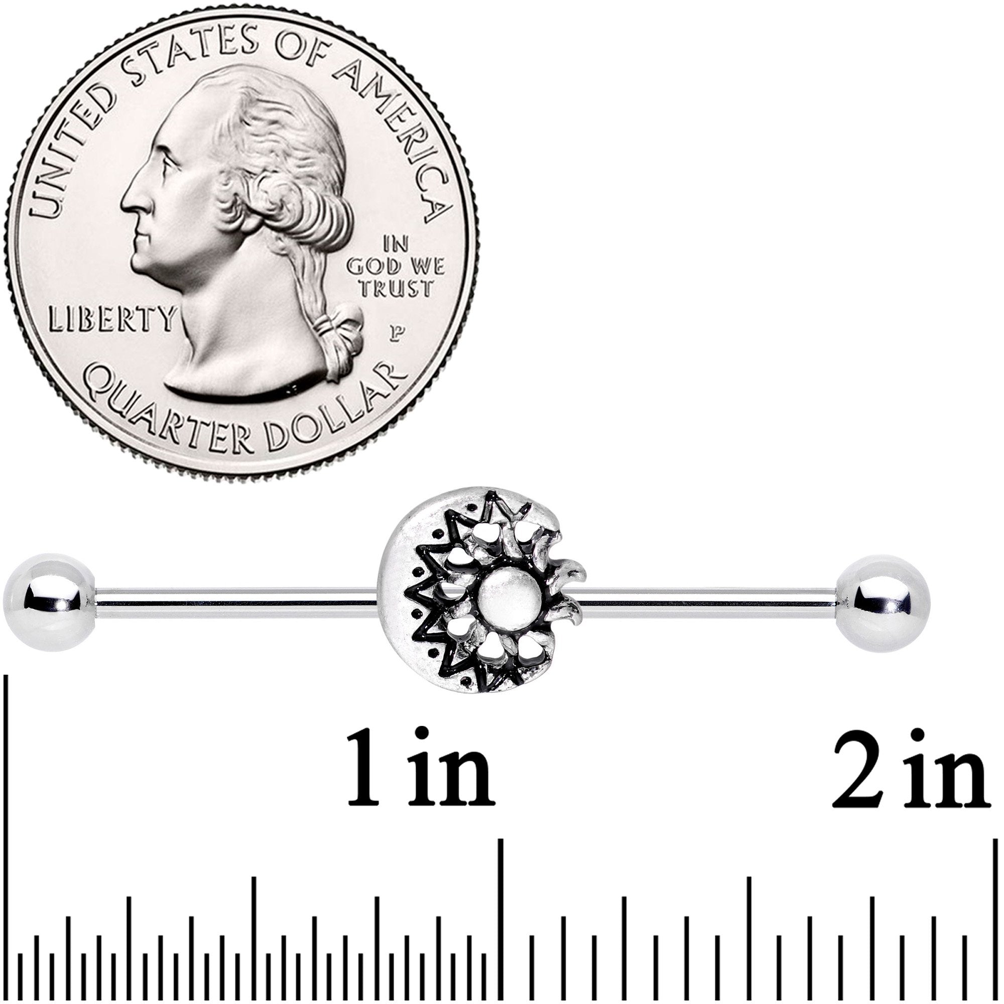 14G Crescent Moon with Star Dangle Industrial Barbell 38mm