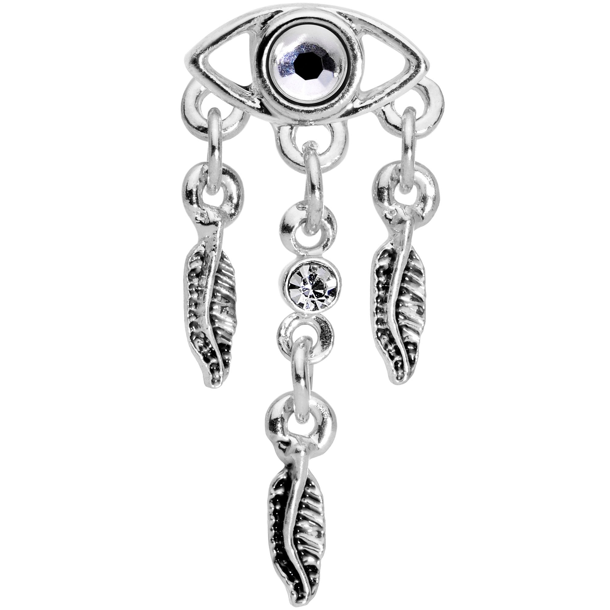 16G 1/4 Clear Gem Eye Feather Dangle Cartilage Tragus Earring