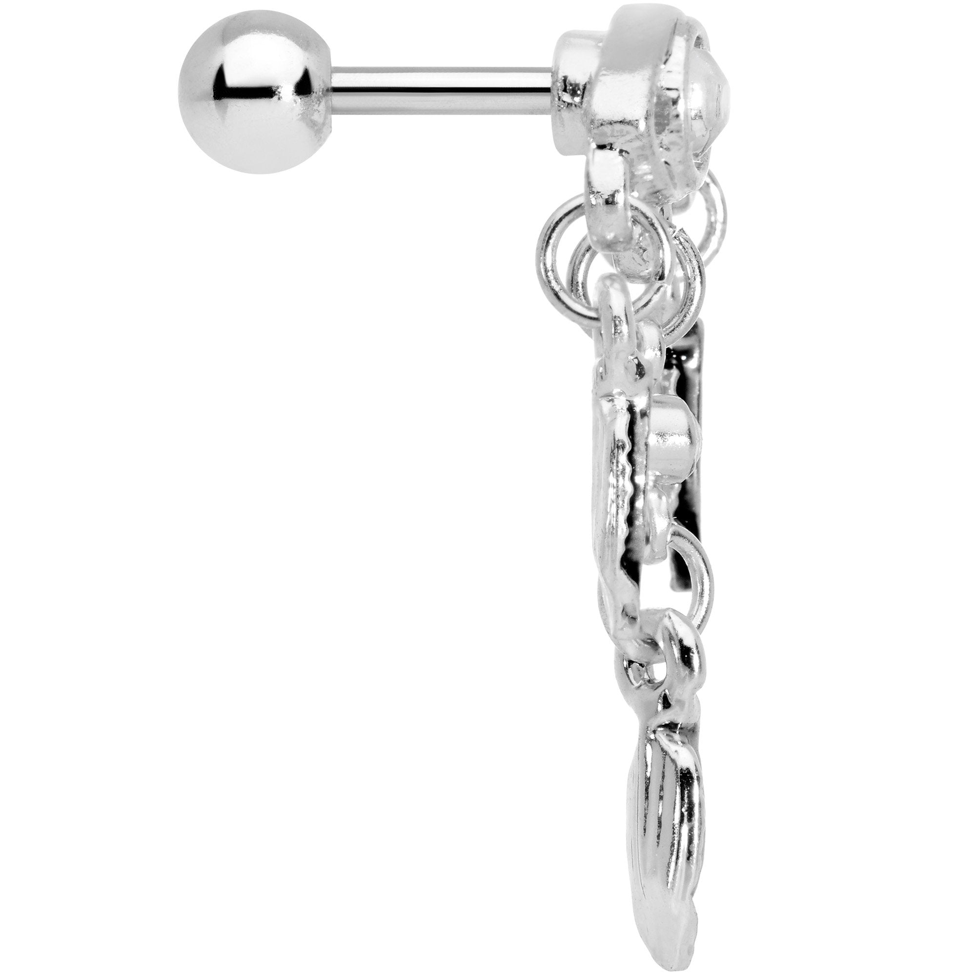 16G 1/4 Clear Gem Eye Feather Dangle Cartilage Tragus Earring