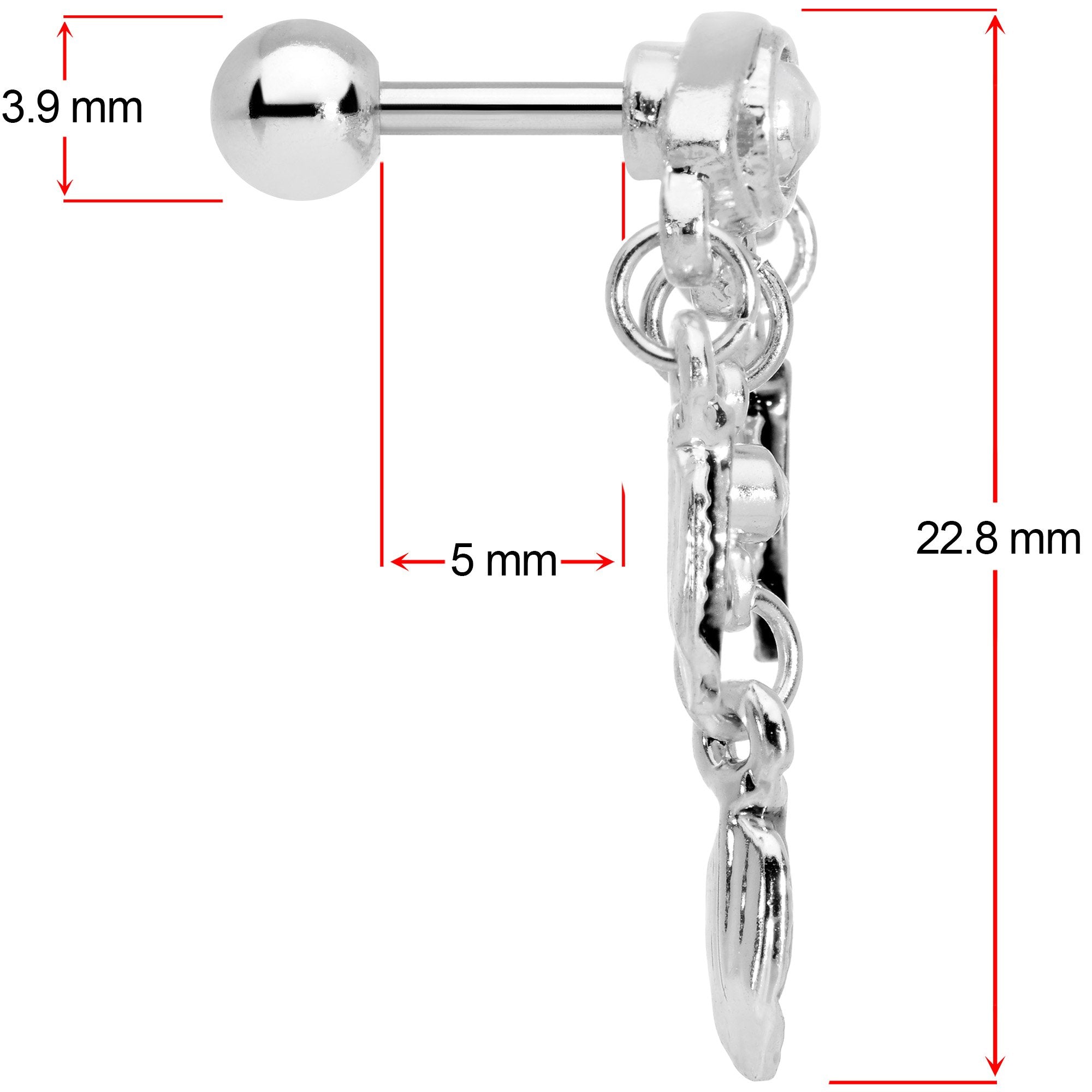 16G 1/4 Clear Gem Eye Feather Dangle Cartilage Tragus Earring