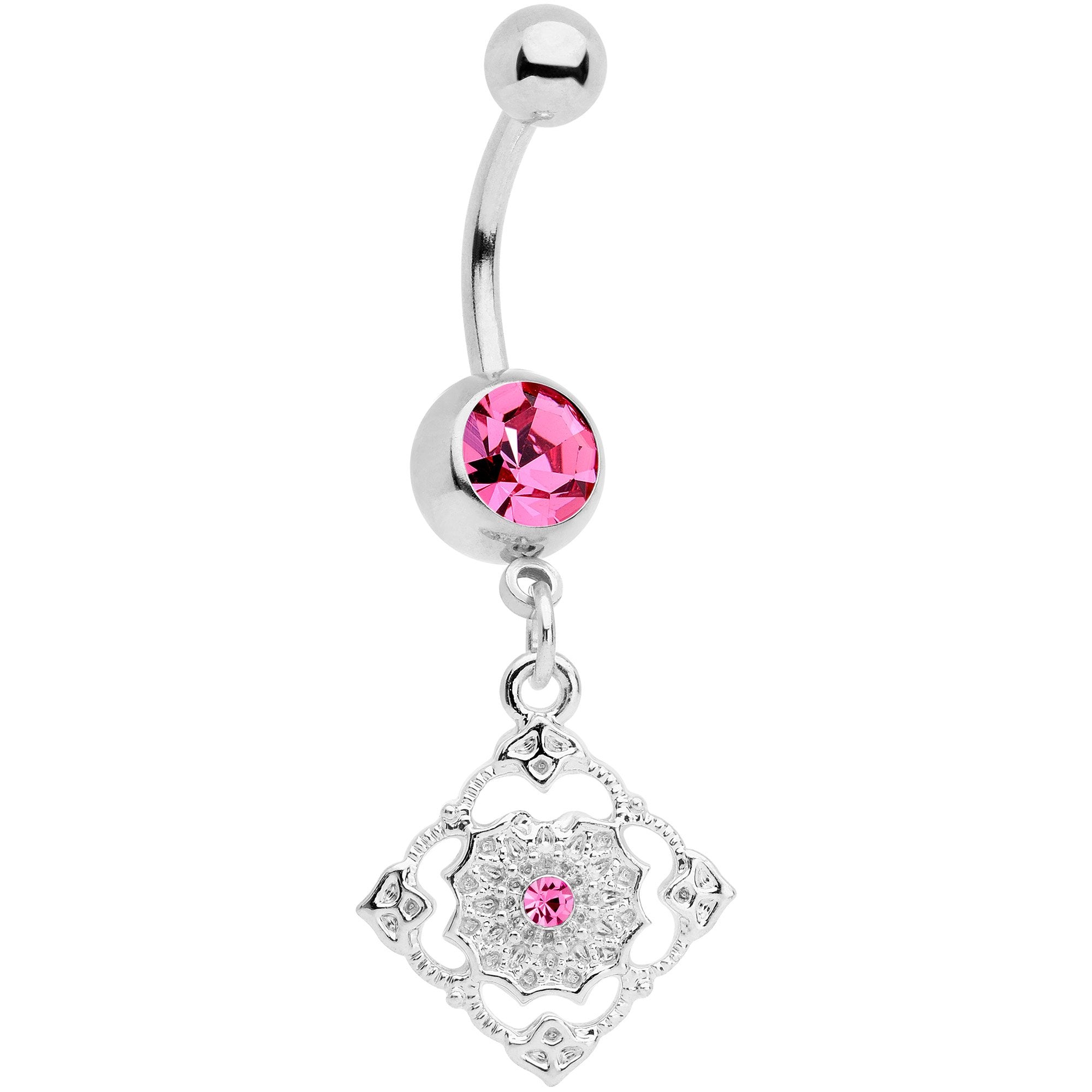 Pink Gem Art Deco Antique Style Elegance Dangle Belly Ring