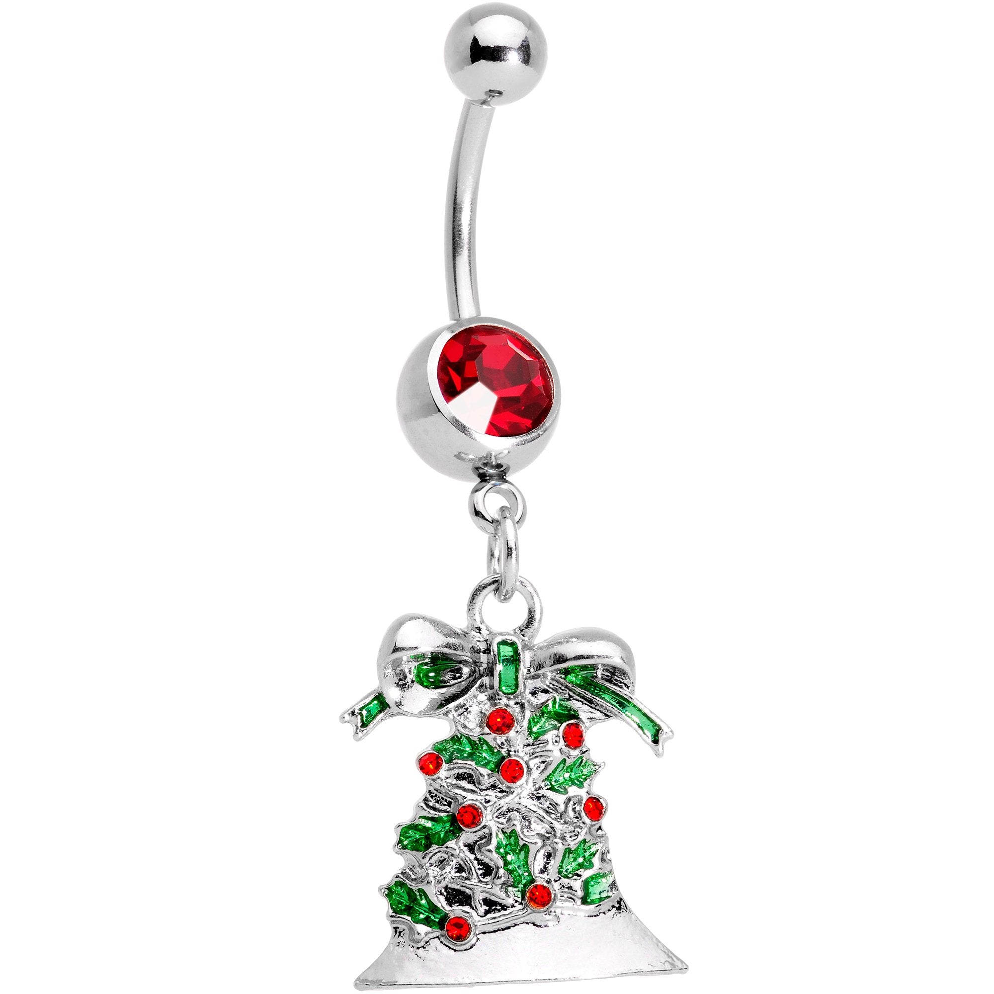 Red Gem Christmas Season Holiday Bell Dangle Belly Ring