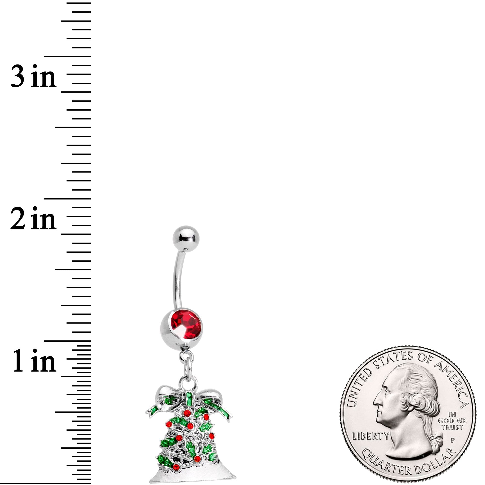 Red Gem Christmas Season Holiday Bell Dangle Belly Ring
