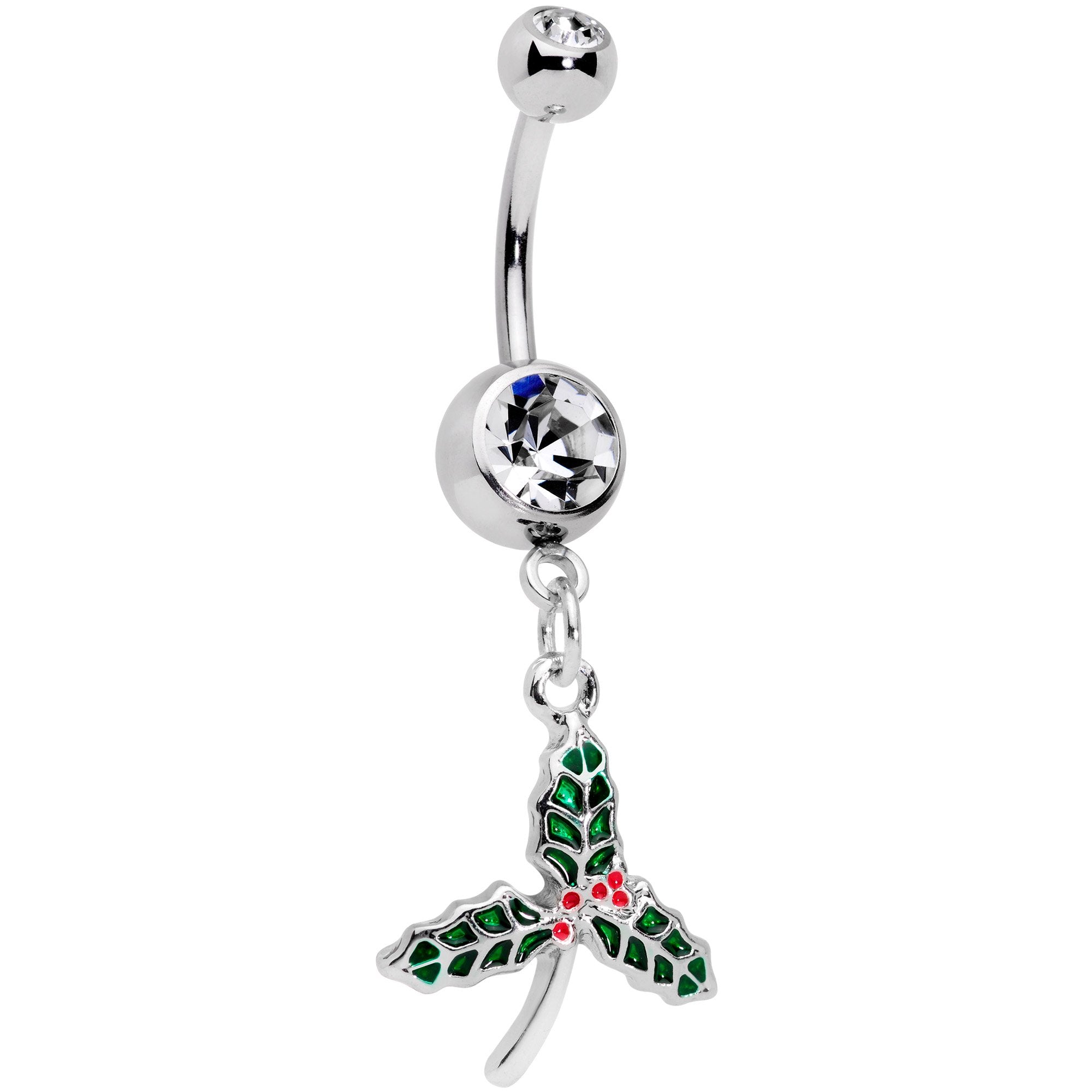 Clear Gem Red Green Kiss Me Under The Mistletoe Dangle Belly Ring