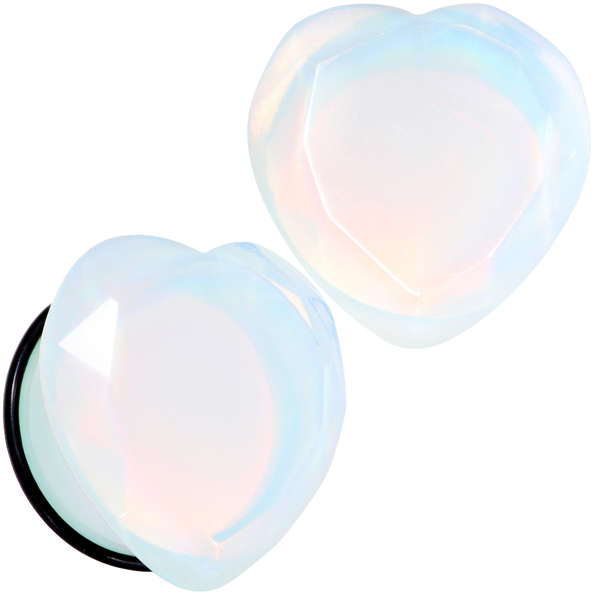 White Opalite Faceted Heart Single Flare Plug Set 6mm to 25mm