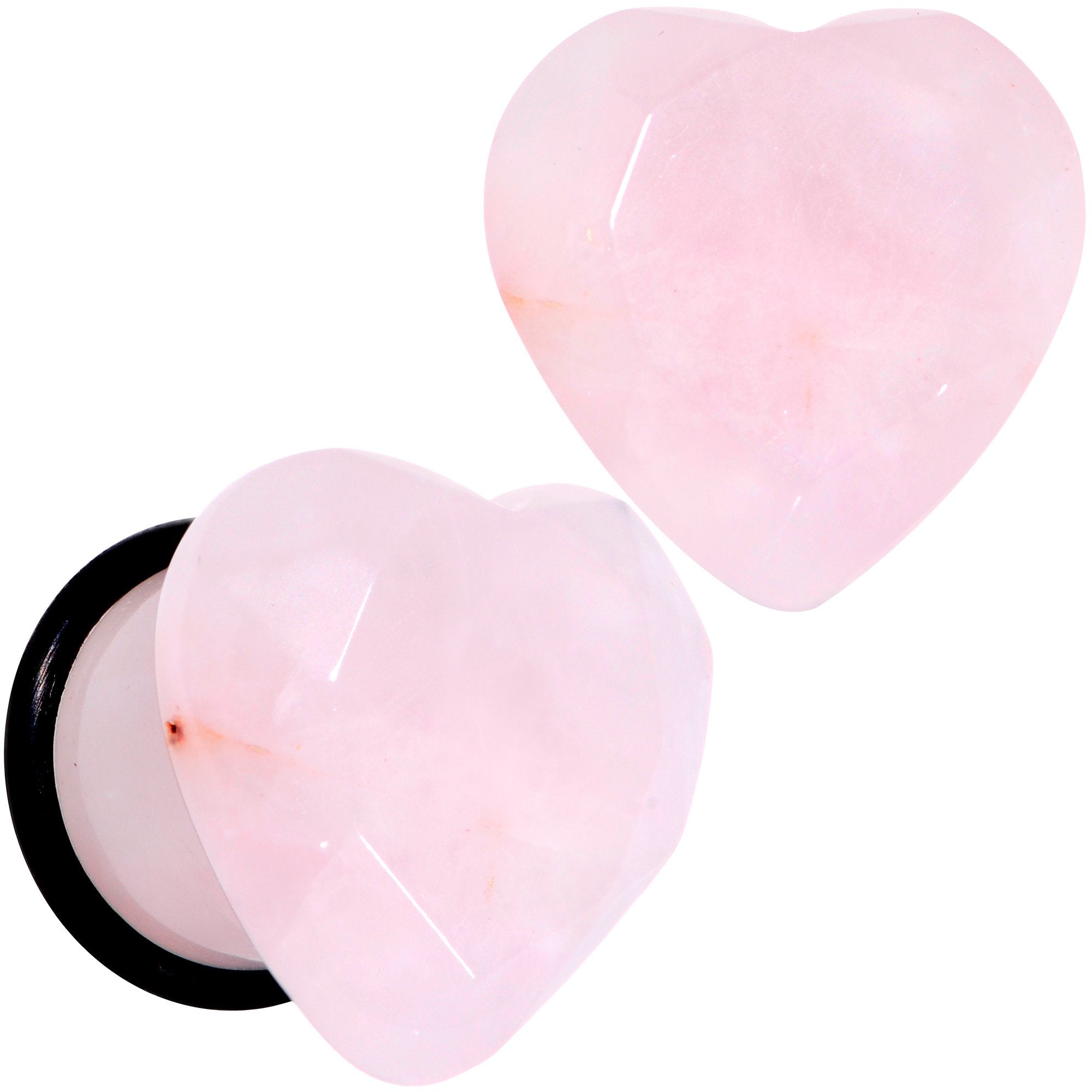 Rose Flower Quartz Stone Faceted Heart Single Flare Plug Set 6mm to 25mm