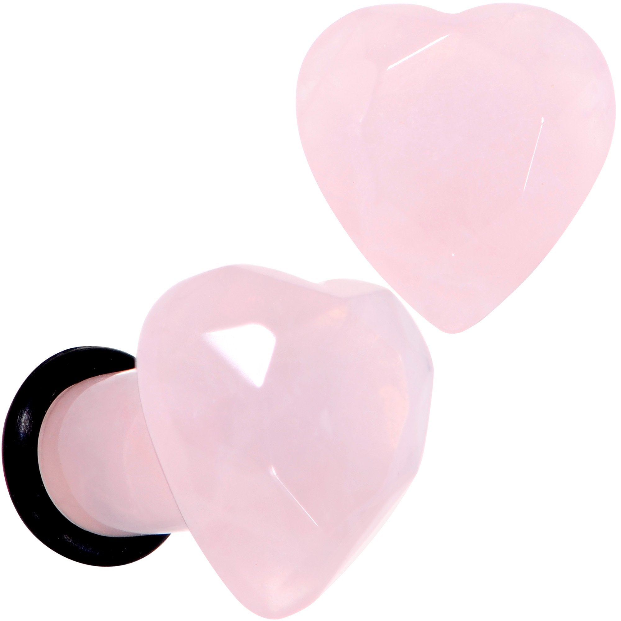 Rose Flower Quartz Stone Faceted Heart Single Flare Plug Set 6mm to 25mm