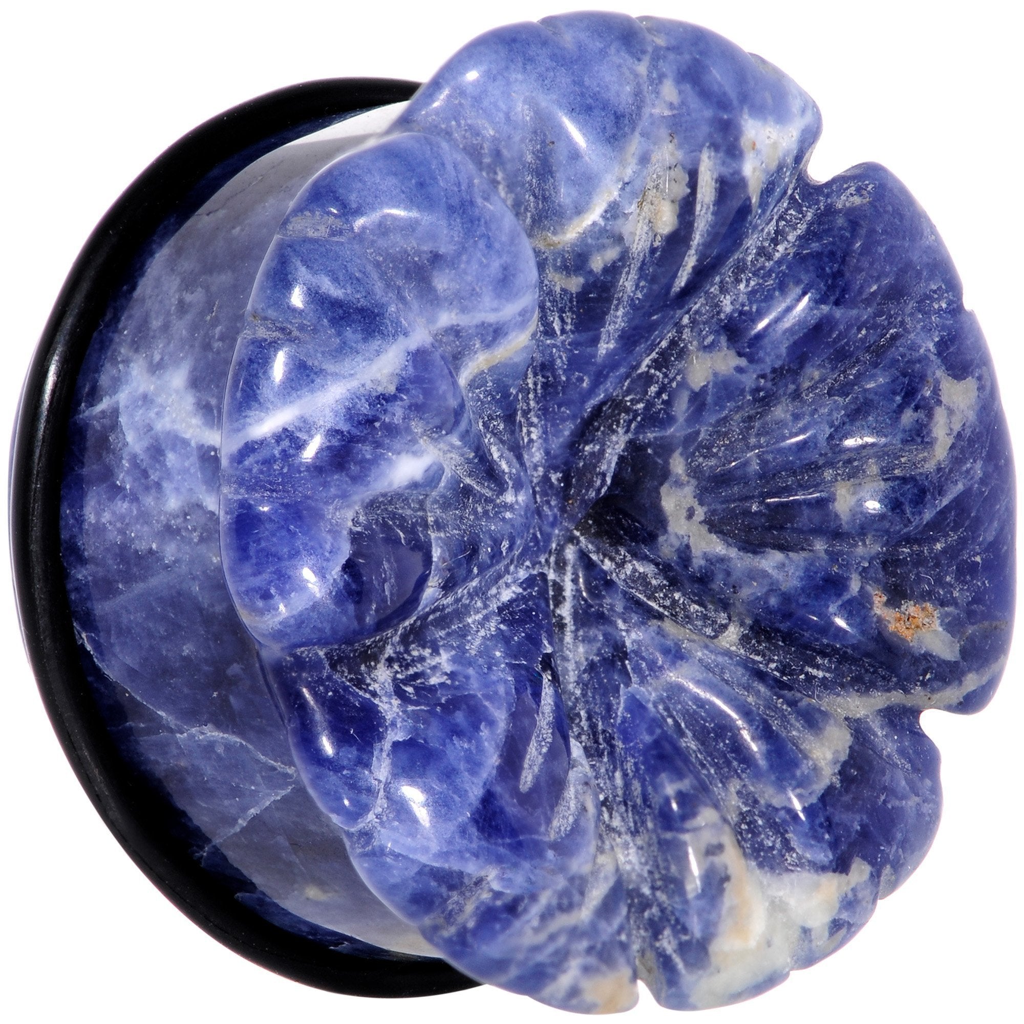 Natural Blue Sodalite Tropical Flower Single Flare Plug Set Sizes 6mm to 25mm