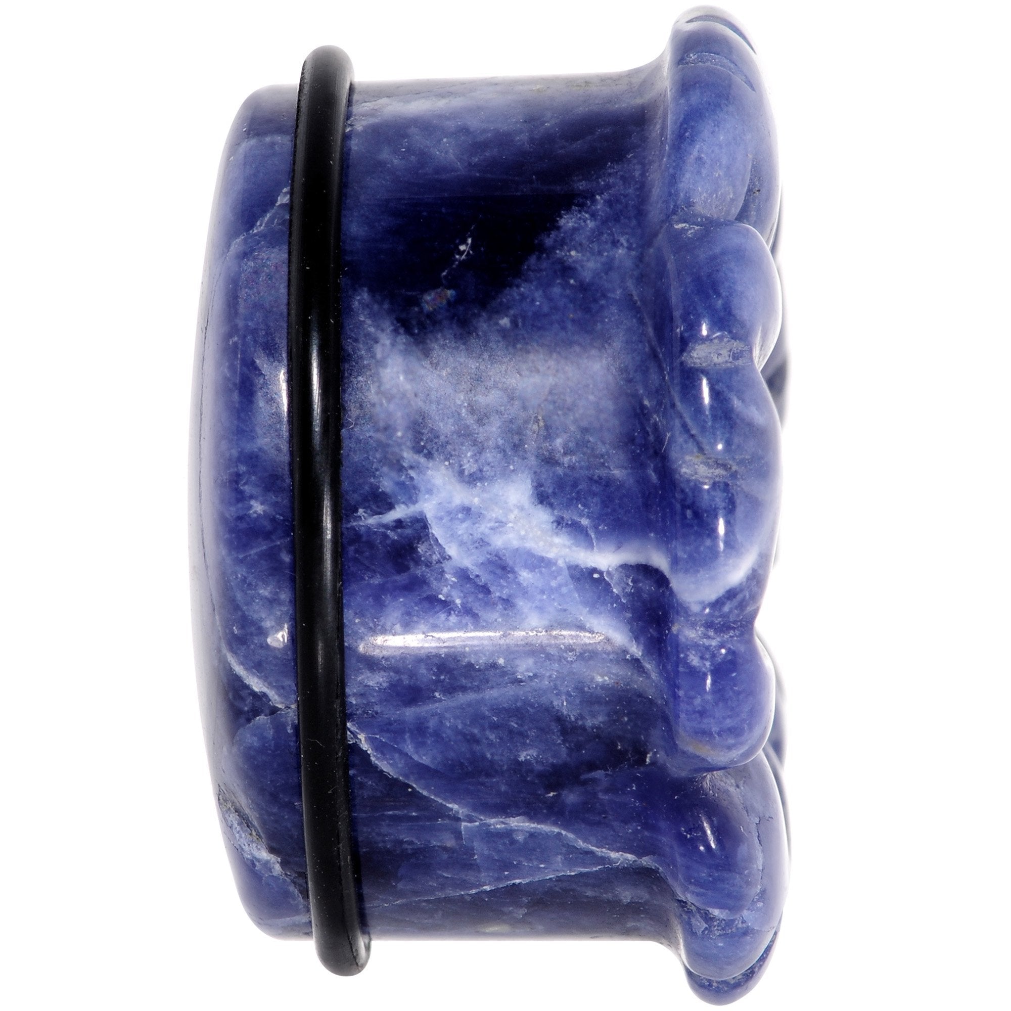 Natural Blue Sodalite Tropical Flower Single Flare Plug Set Sizes 6mm to 25mm