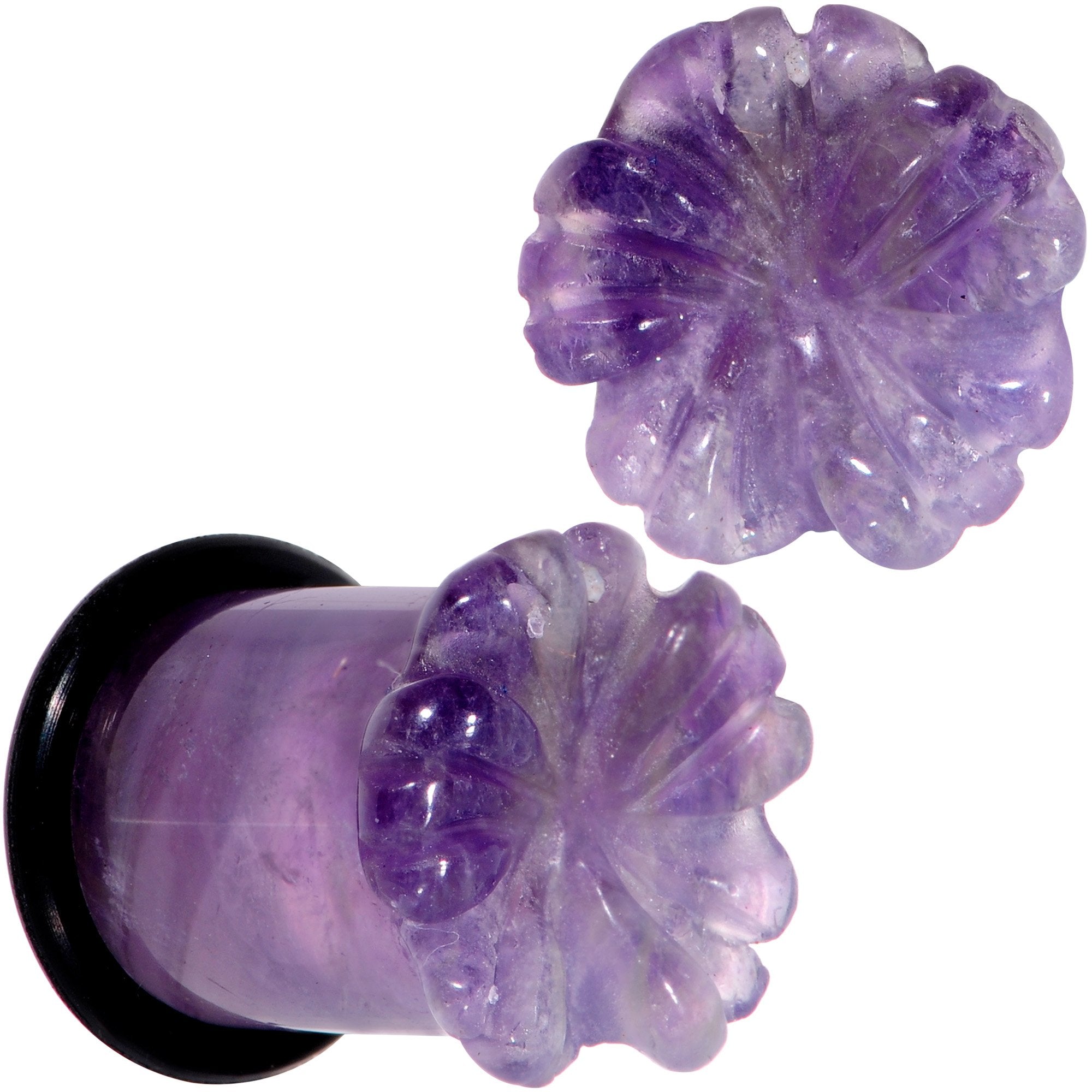 Purple Amethyst Stone Tropical Flower Single Flare Plug Set 6mm to 25mm