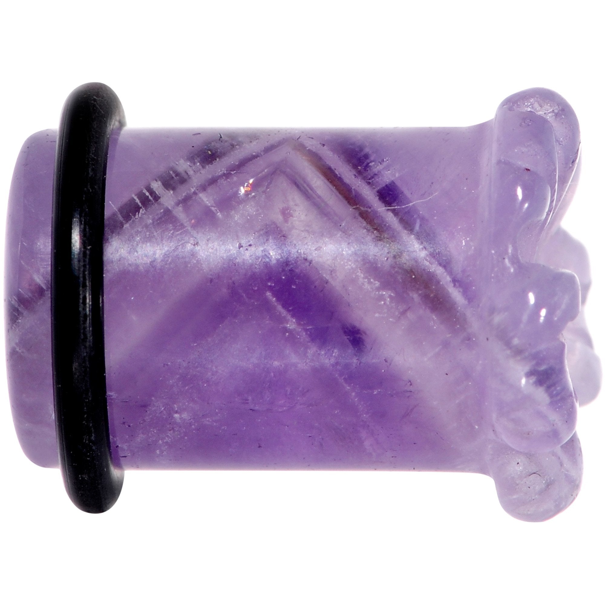 Purple Amethyst Stone Tropical Flower Single Flare Plug Set 6mm to 25mm