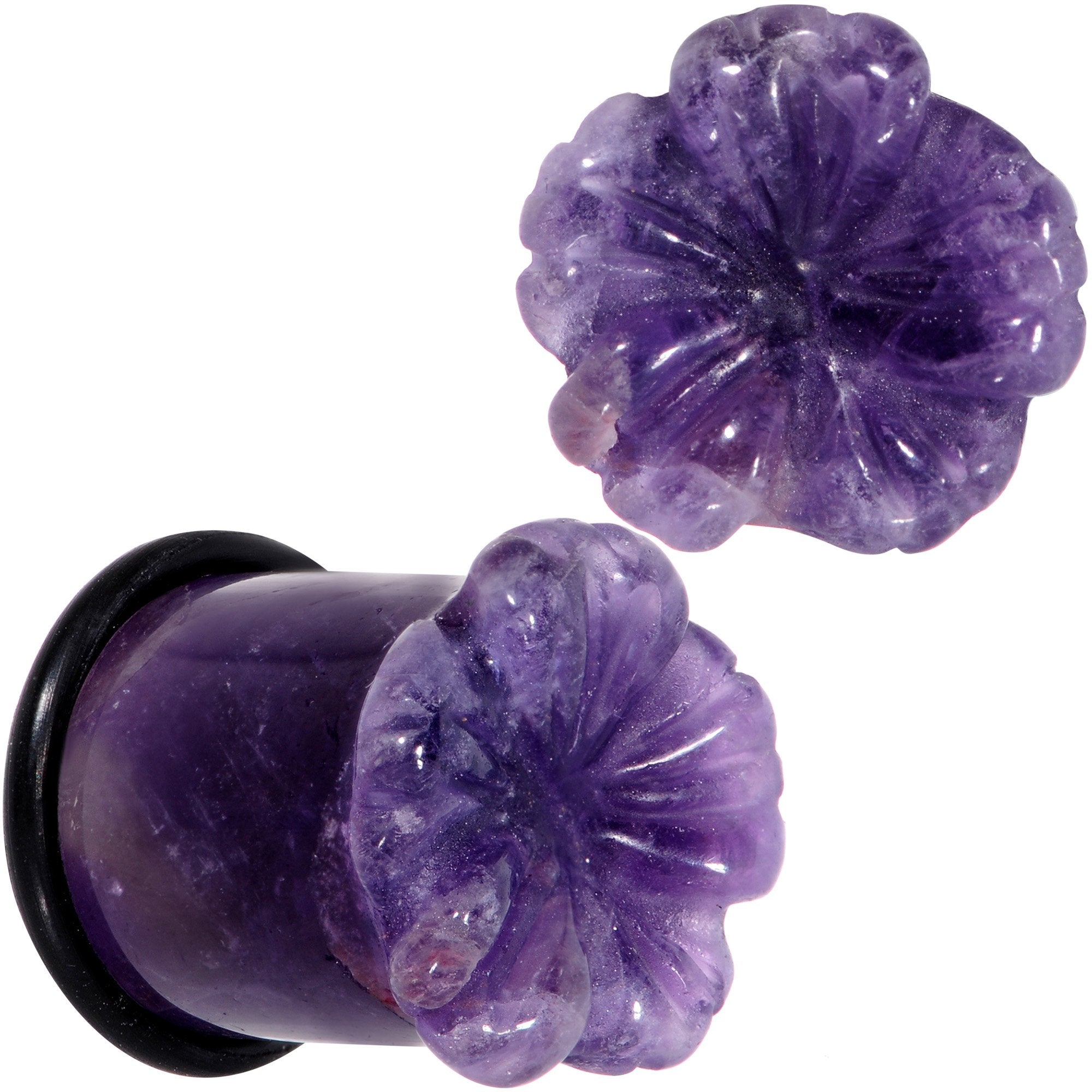 Purple Amethyst Stone Tropical Flower Single Flare Plug Set 6mm to 25mm