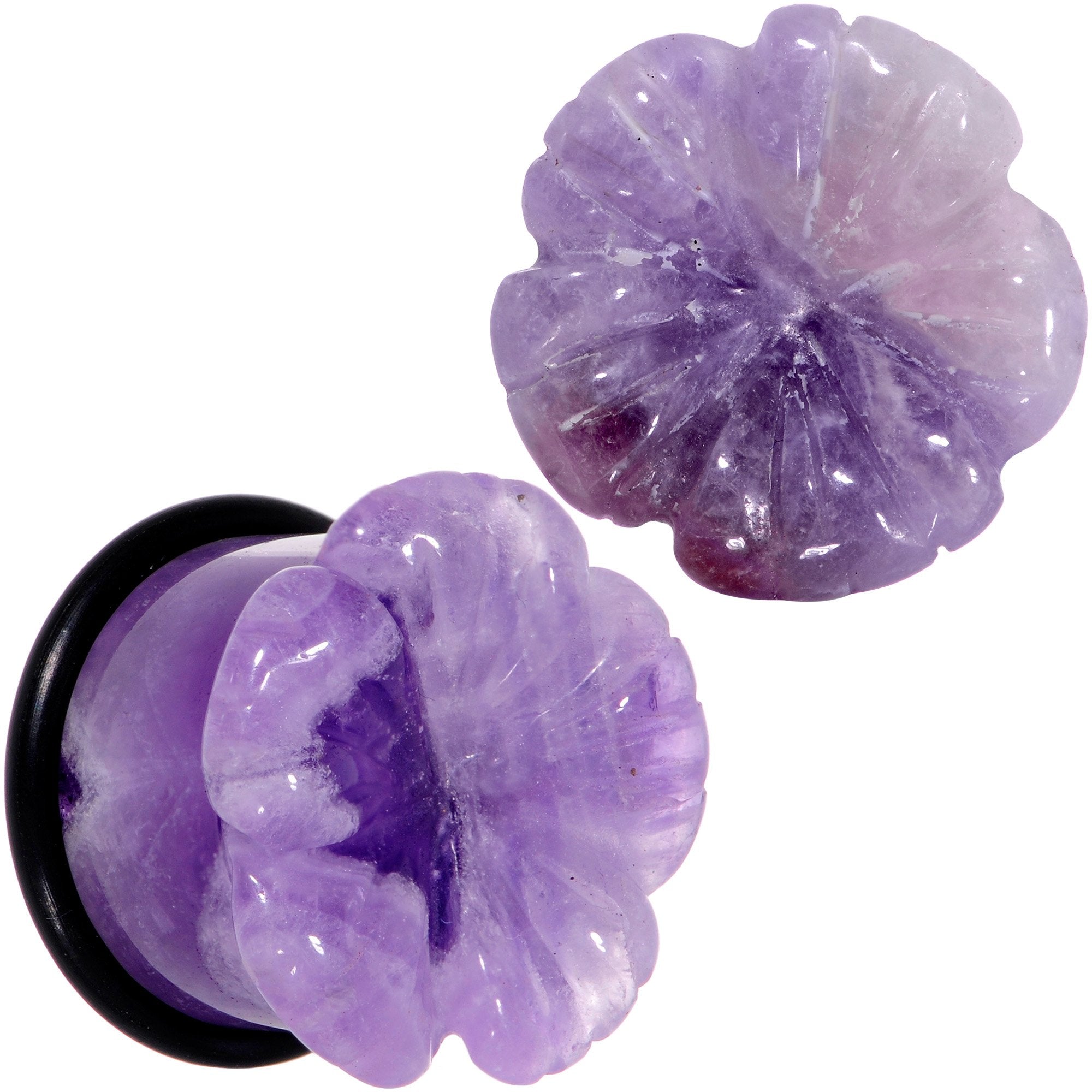 Purple Amethyst Stone Tropical Flower Single Flare Plug Set 6mm to 25mm