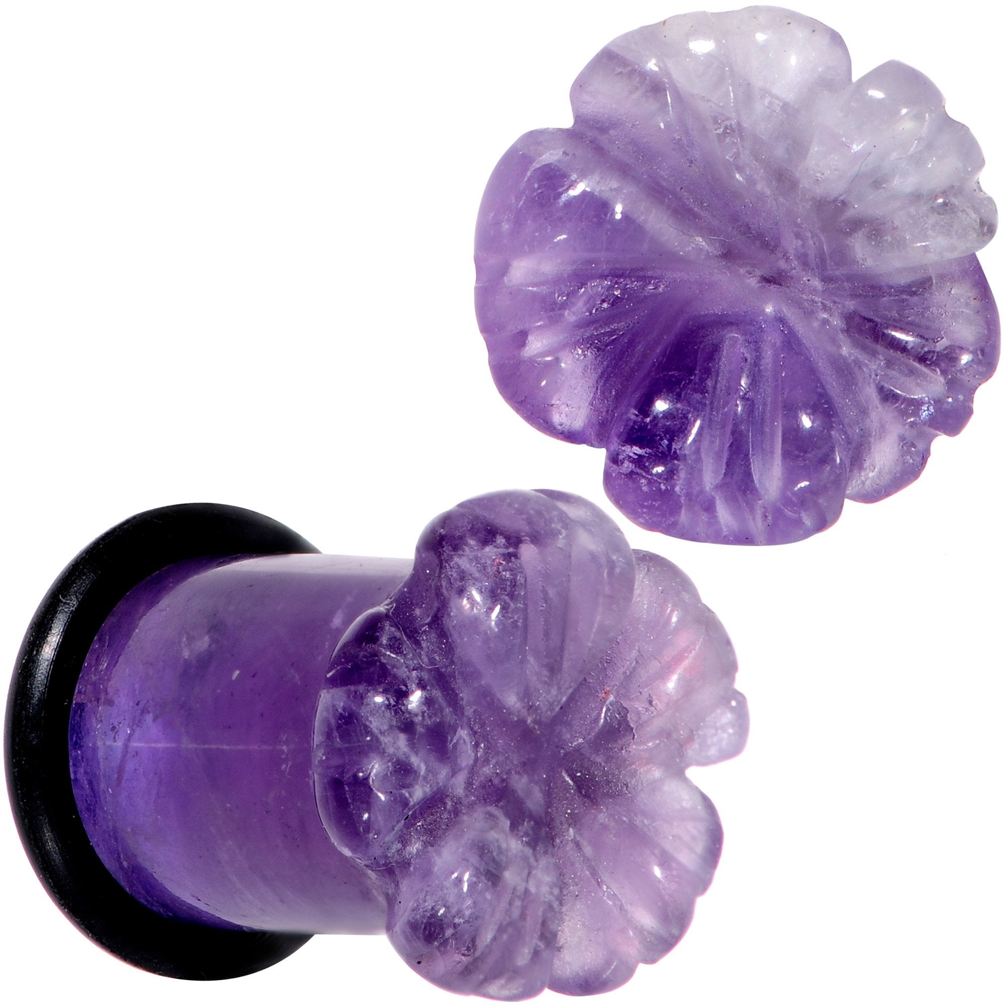 Purple Amethyst Stone Tropical Flower Single Flare Plug Set 6mm to 25mm