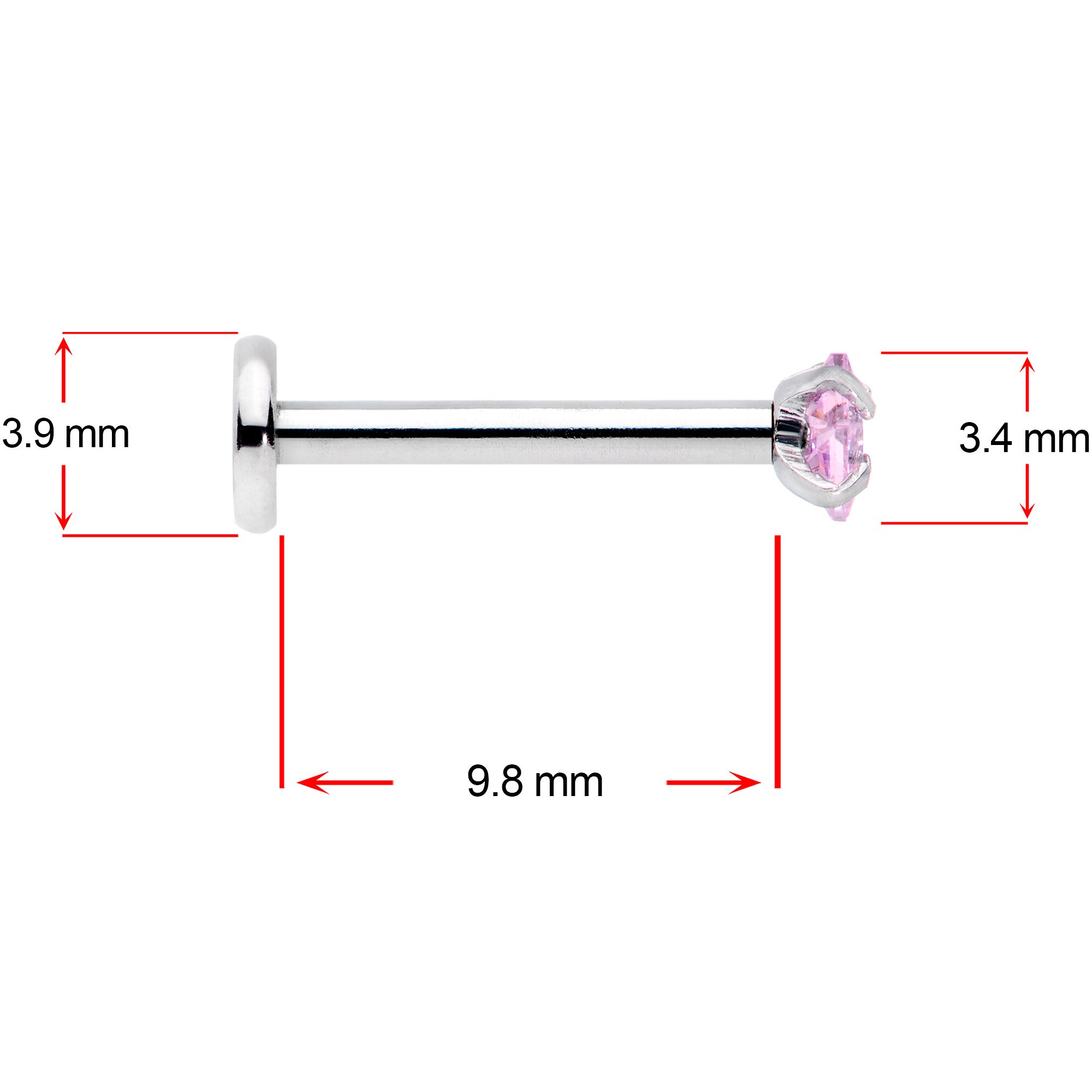 16G 3/8 Clear Pink Blue CZ Gem Labret Tragus Set of 3