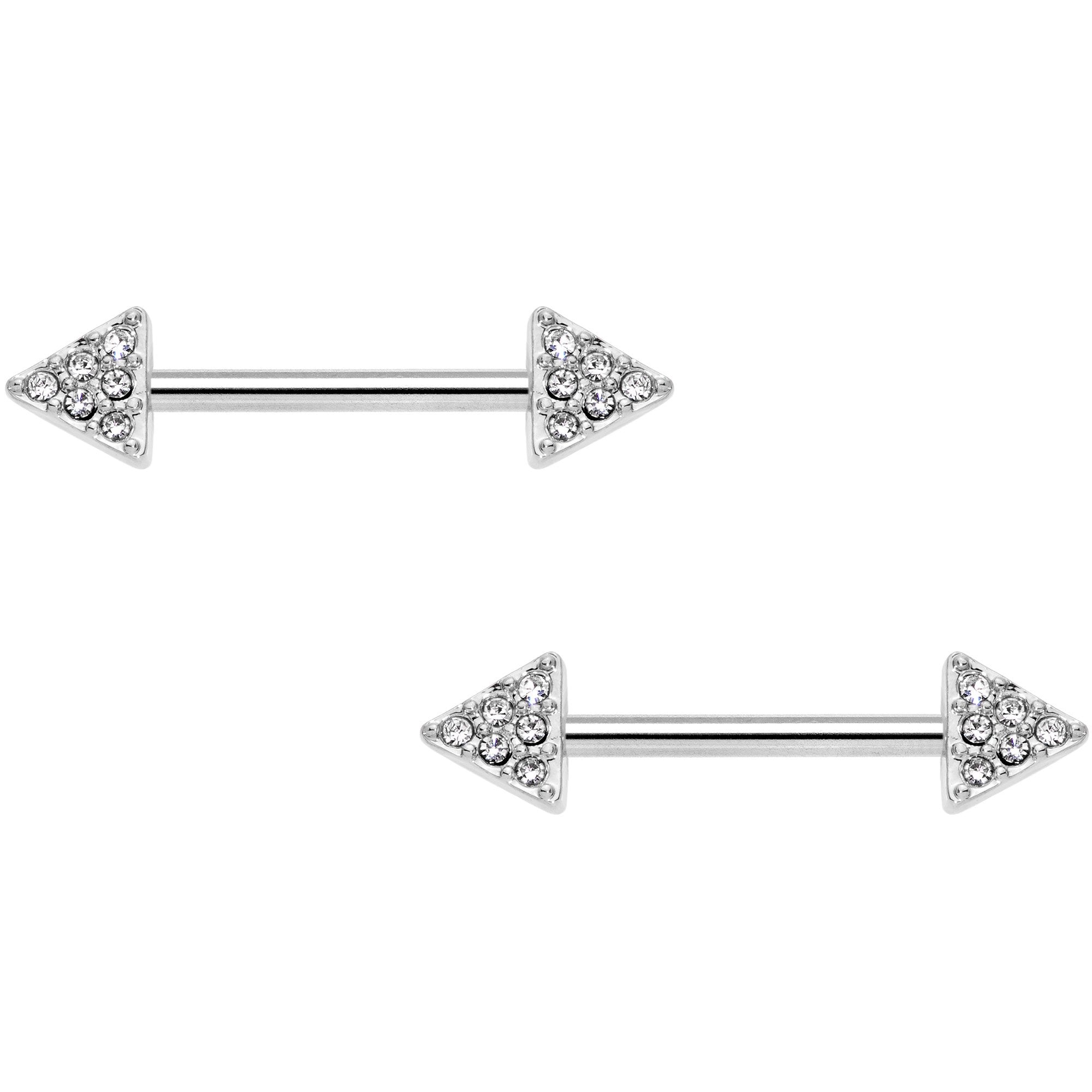 14 Gauge 9/16 Clear Gem Triangle End Barbell Nipple Ring Set of 4