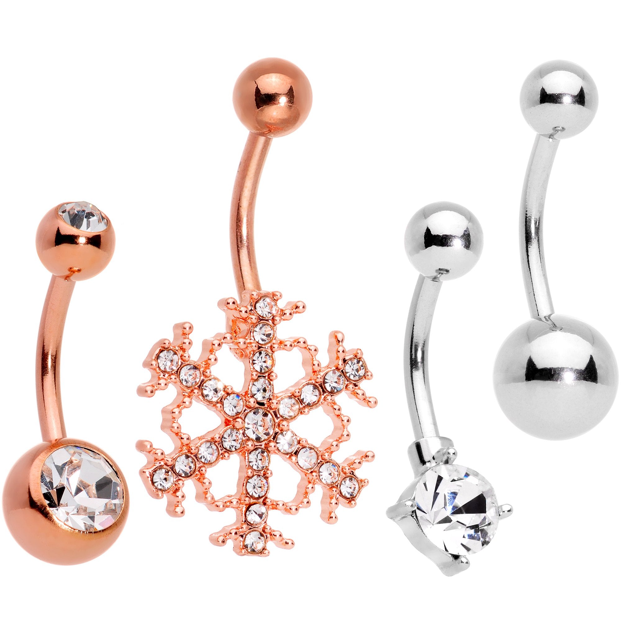 Clear Gem Snowflake Holiday Mix Belly Ring Set of 4