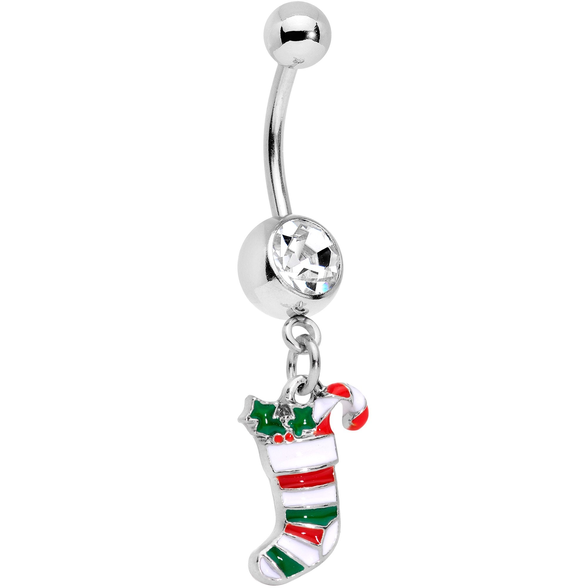 Clear Gem Hang Your Christmas Stocking Dangle Belly Ring