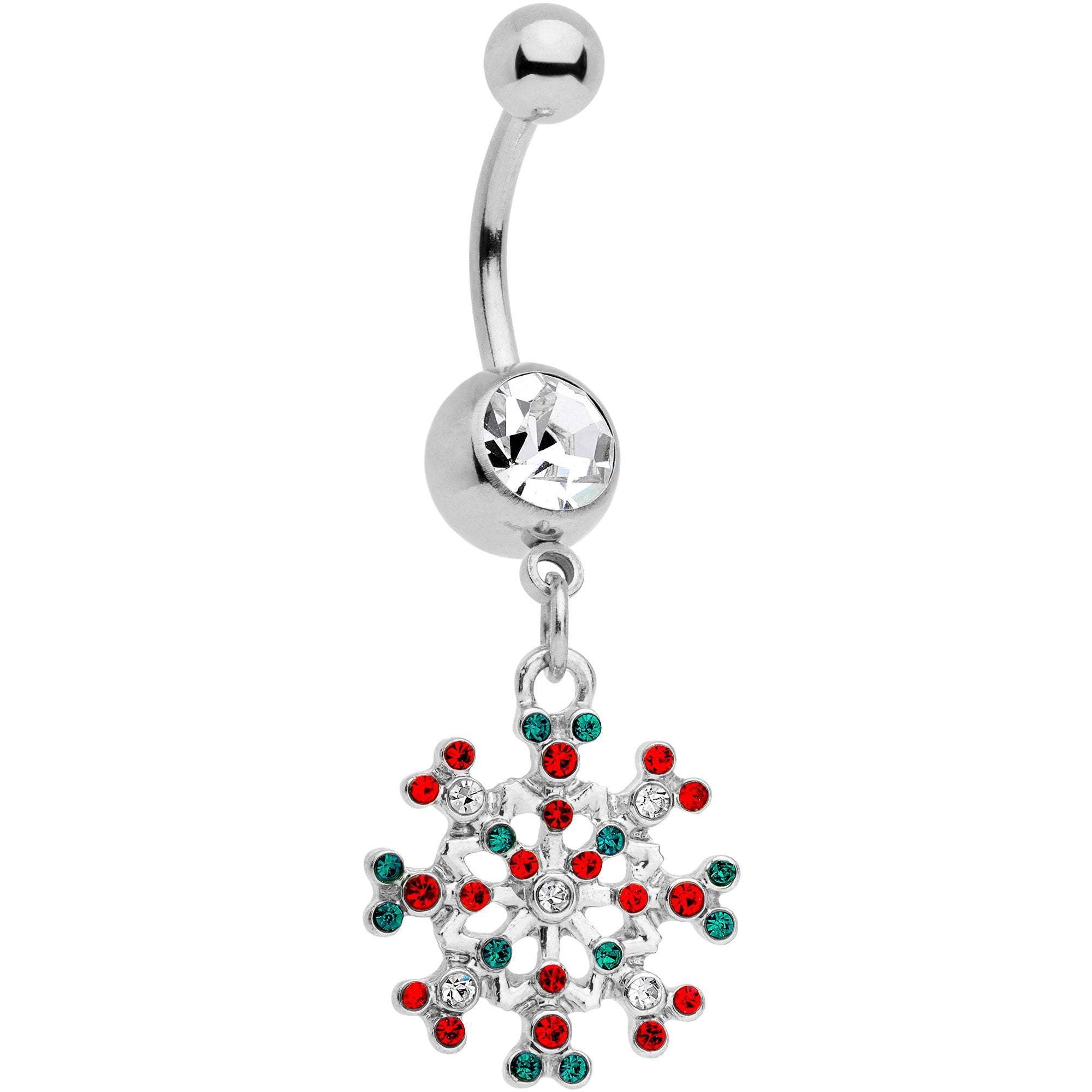 Red Green Gem Winter Blizzard Dangle Belly Ring