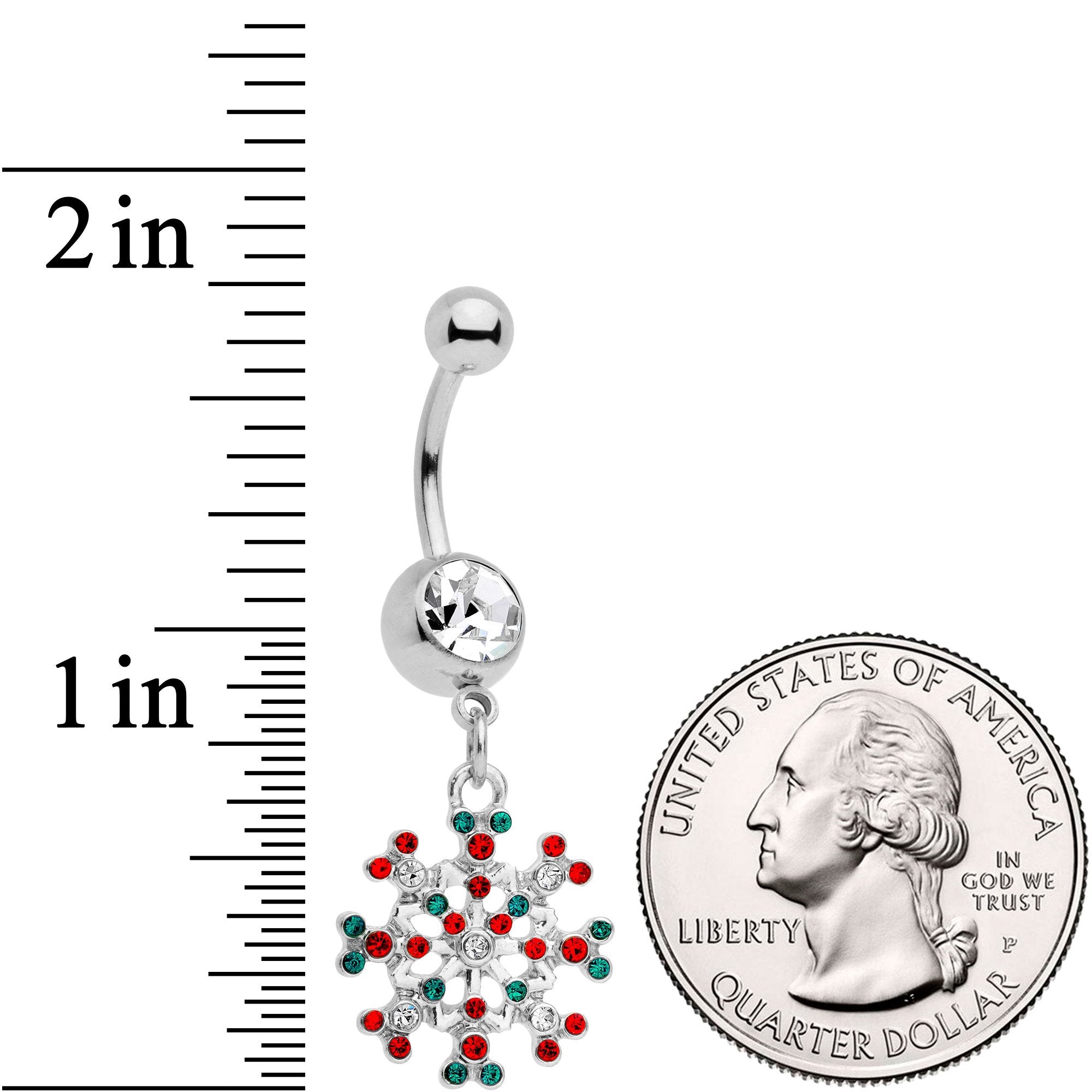 Red Green Gem Winter Blizzard Dangle Belly Ring