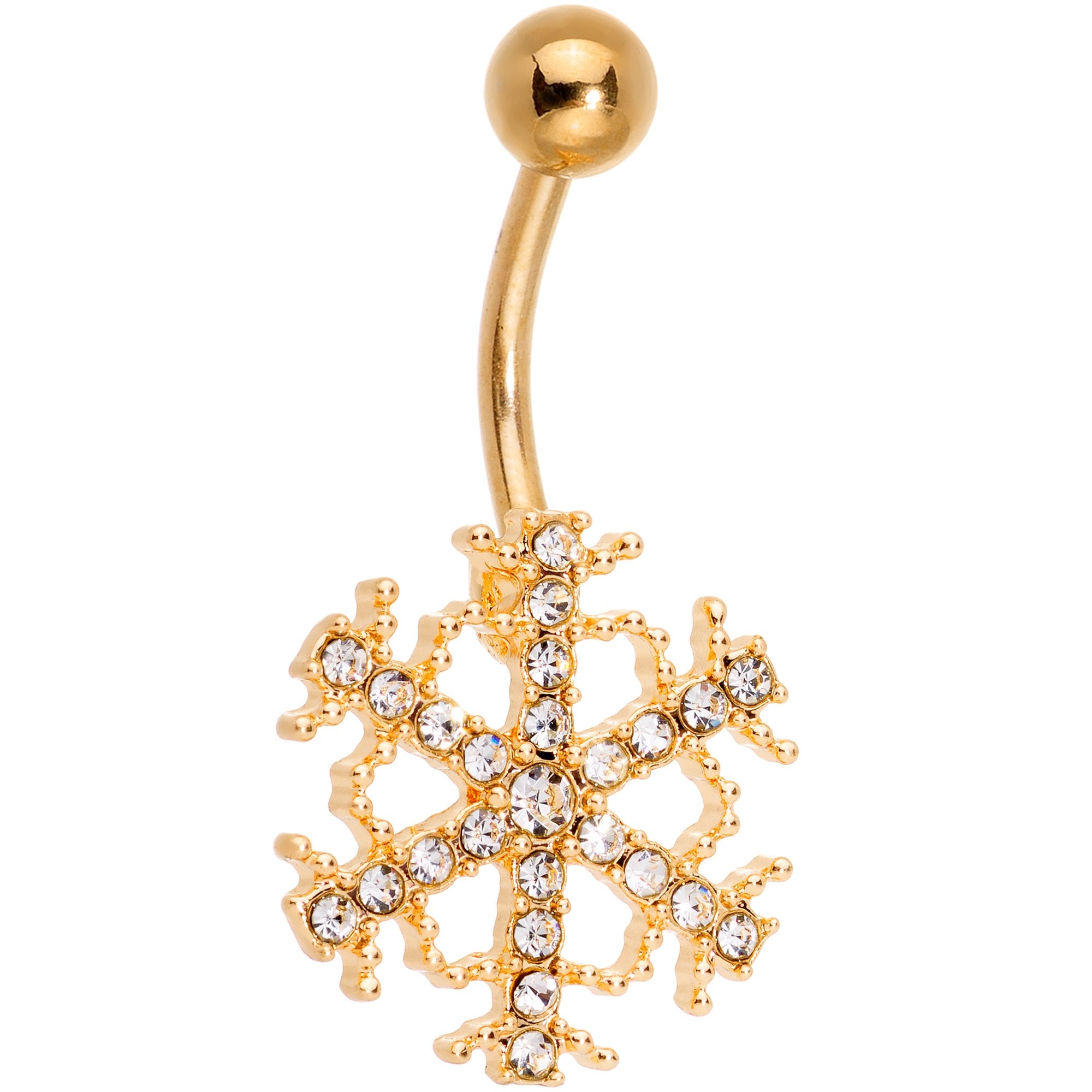 Clear Gem Gold Tone Winter Snowflake Belly Ring Set of 4