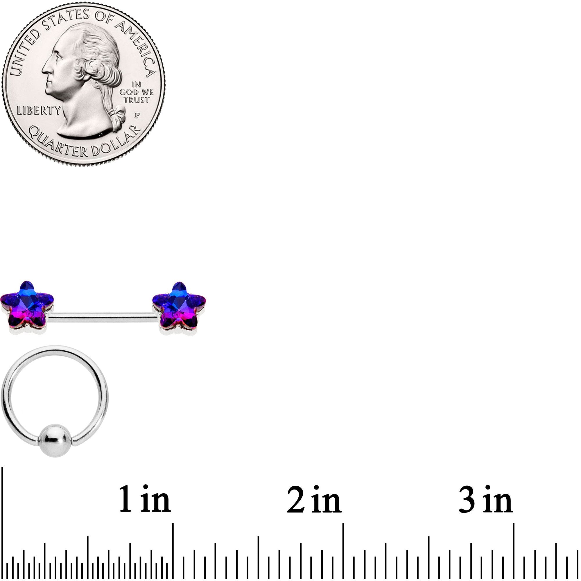14G 9/16 1/2 Purple Blue Star BCR Barbell Nipple Ring Set