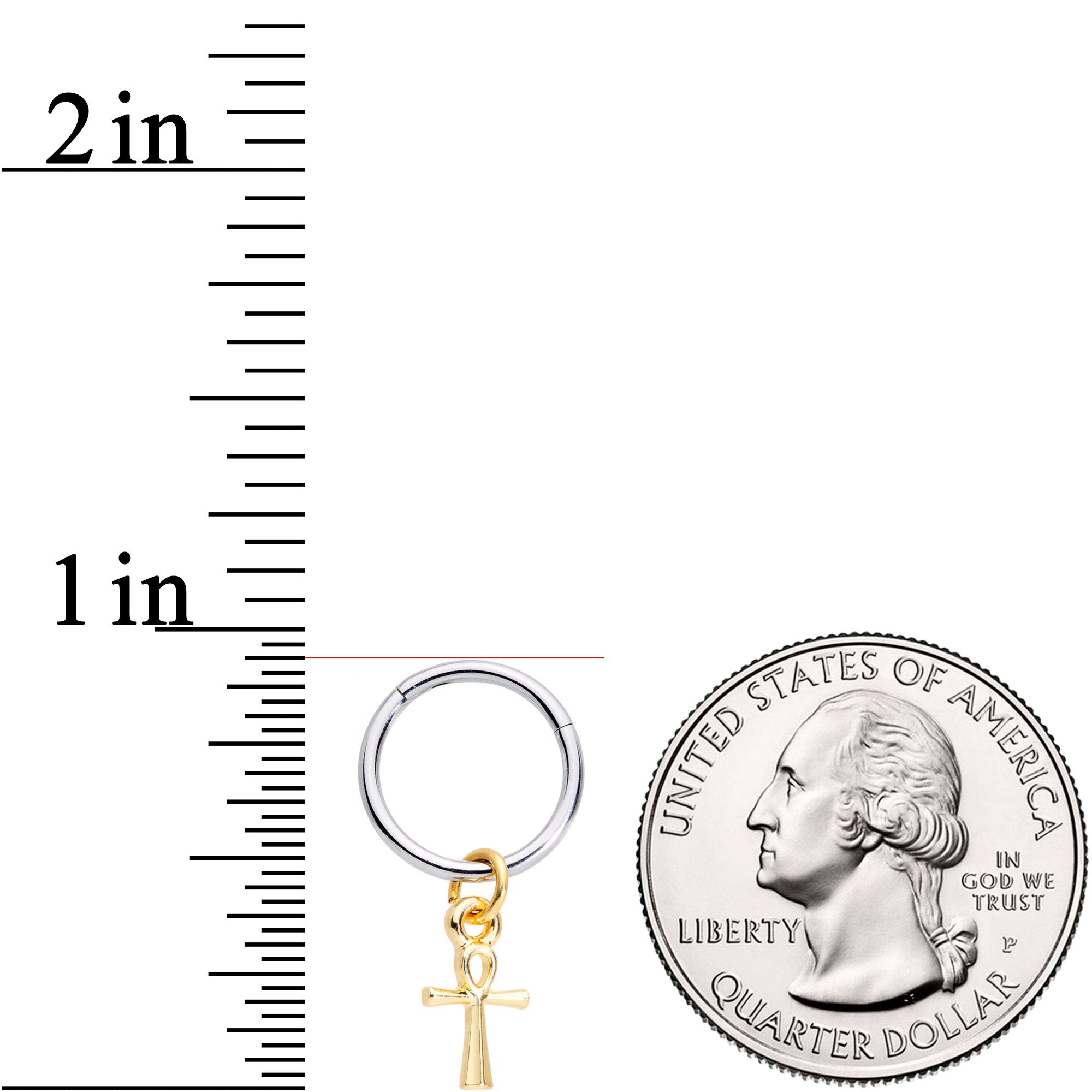 16G 3/8 Gold Tone Egyptian Ankh Hinged Dangle Segment Ring