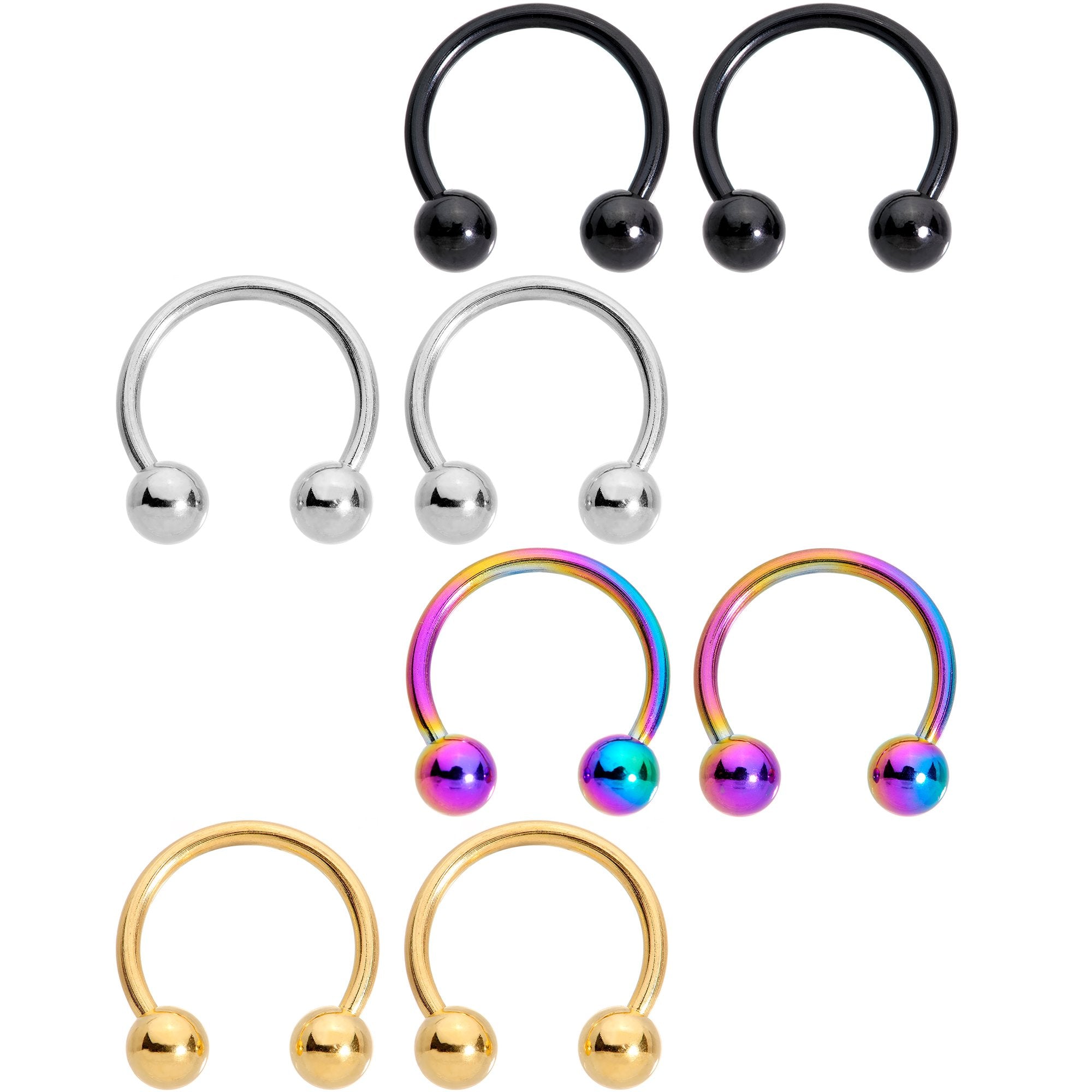 16G 3/8 Color Variety Horseshoe Curved Barbell Set of 8