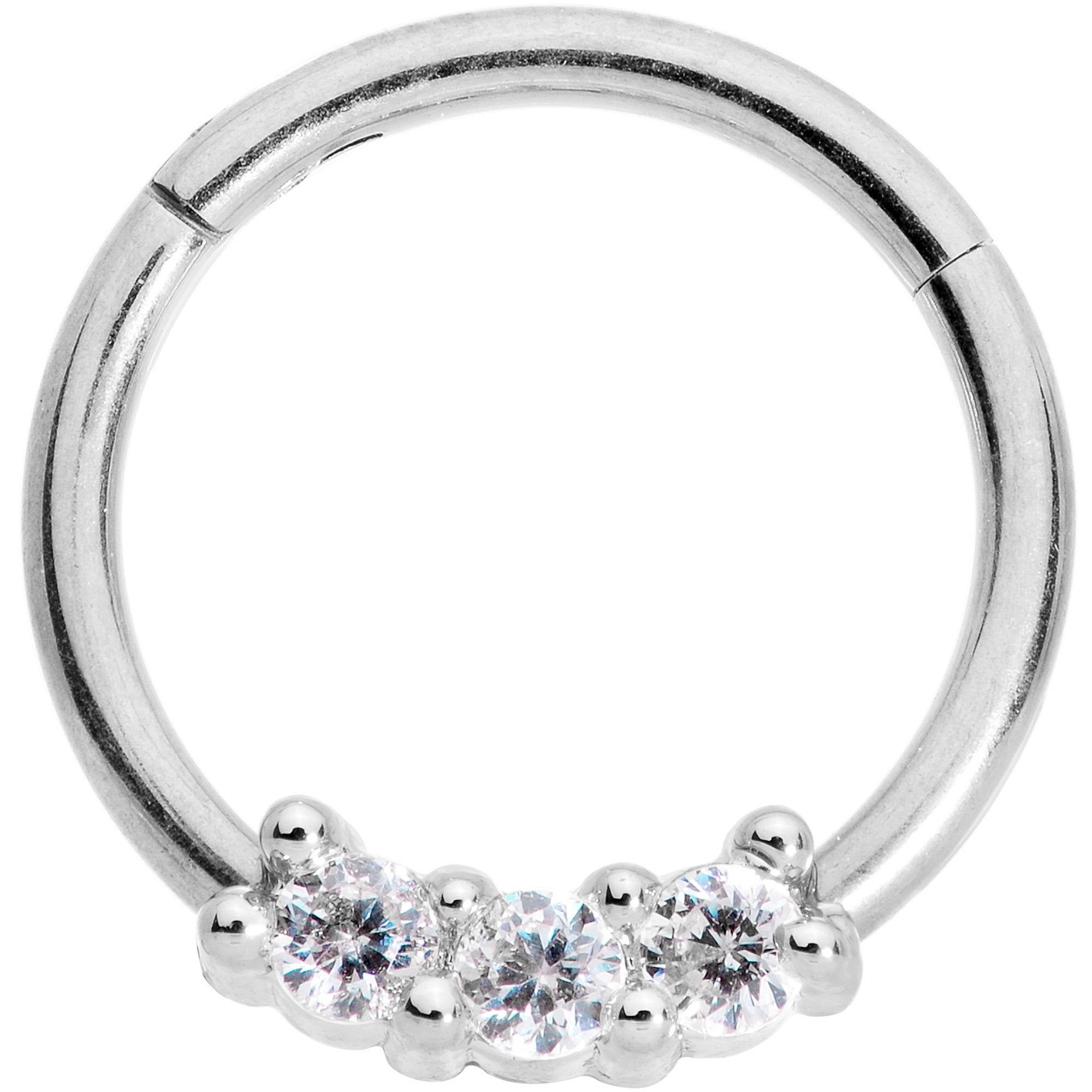 16G 3/8 Clear CZ Gem Trio Hinged Segment Ring