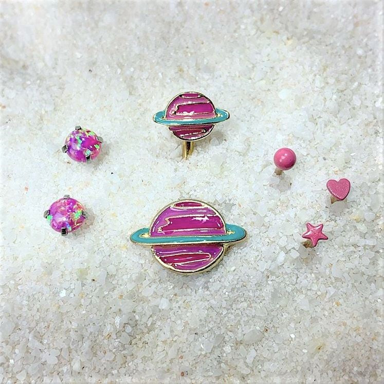 Gold Tone Pink Planet Saturn Double Mount Belly Ring