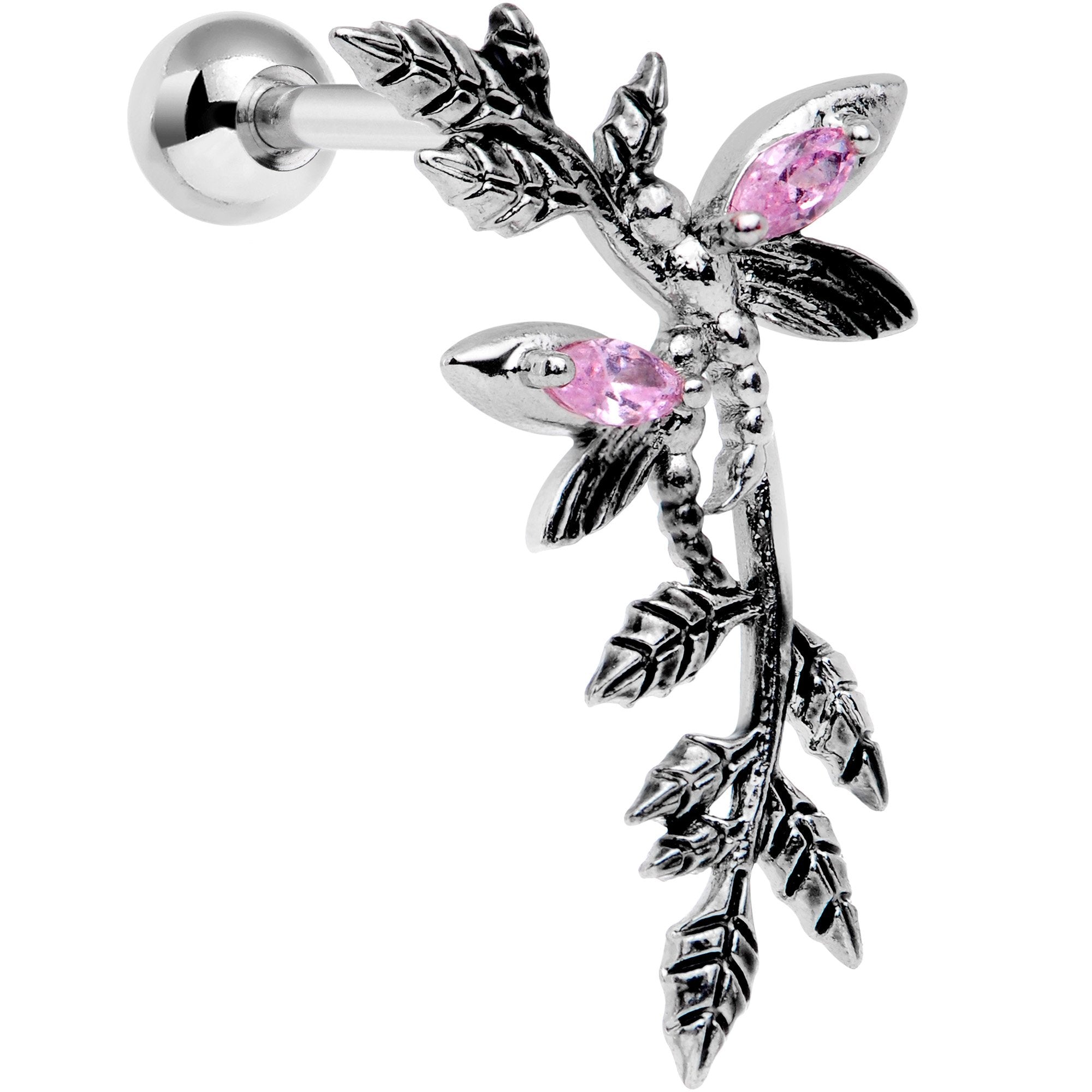 16G 1/4 Pink Gem Sprig of Springtime Left Ear Cartilage Earring