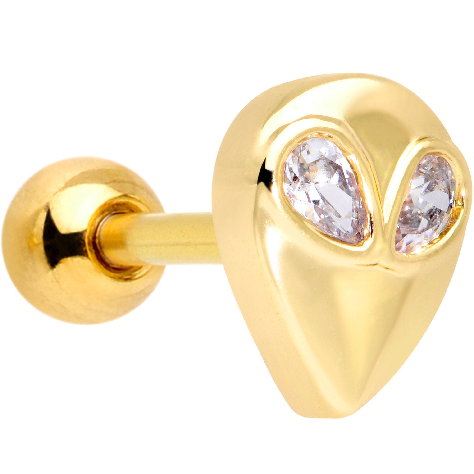 16 Gauge 1/4 Clear Gem Gold Tone Space Alien Cartilage Tragus Earring