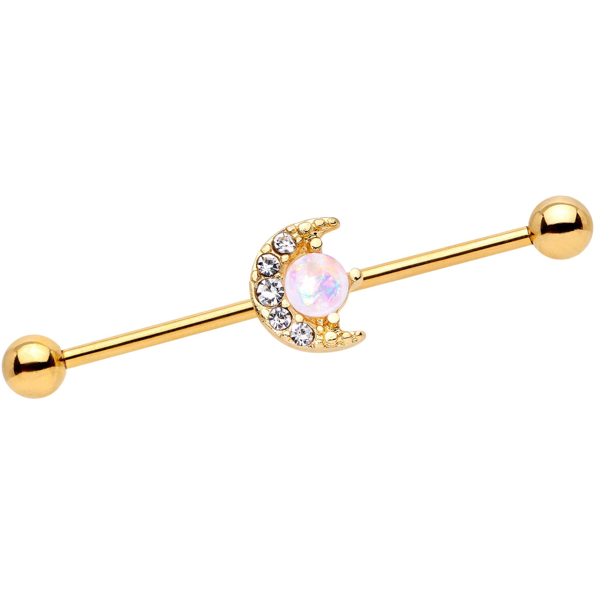14G Gold Tone Celestial Crescent Moon Industrial Barbell 38mm