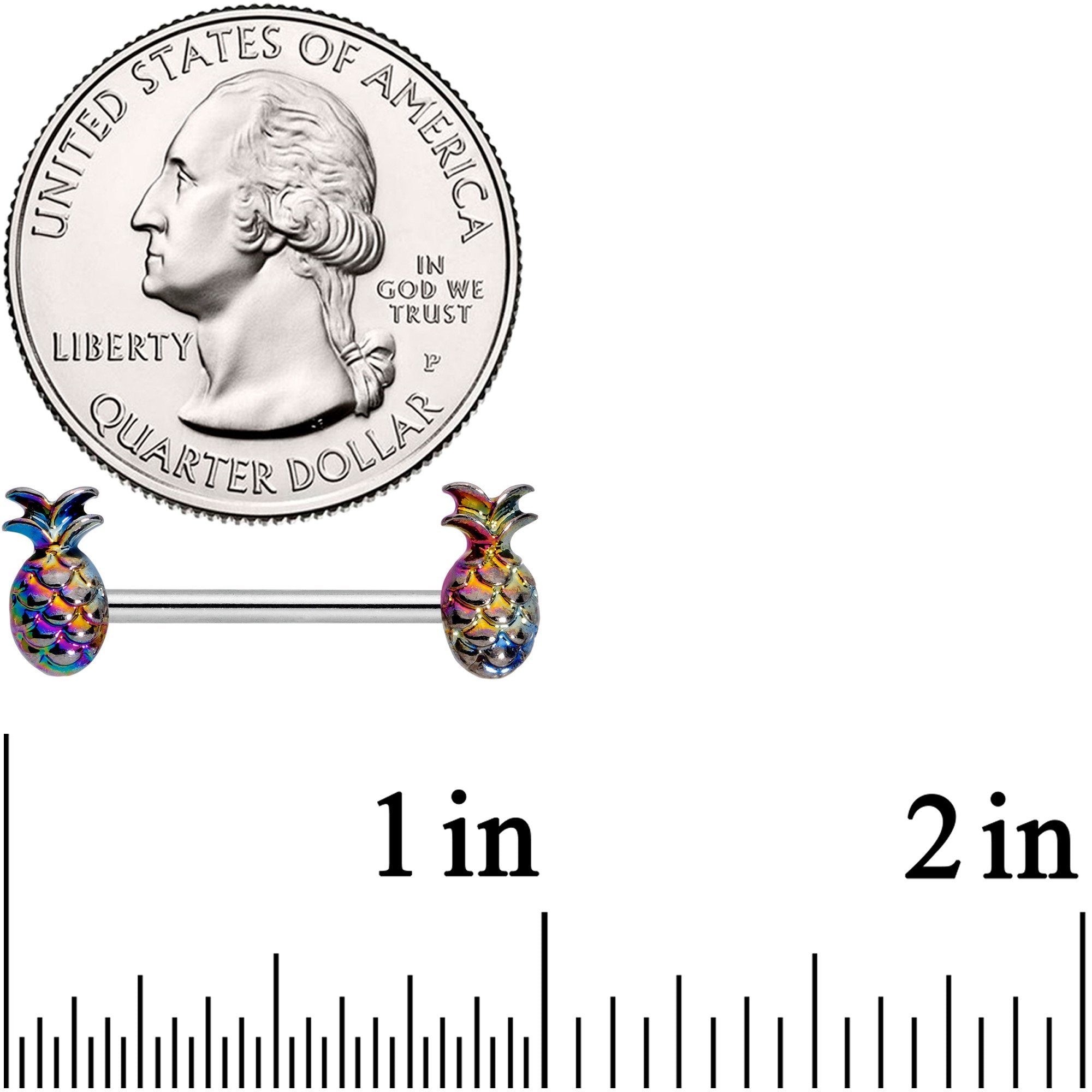 14G 9/16 Iridescent Rainbow Pineapple Barbell Nipple Ring Set